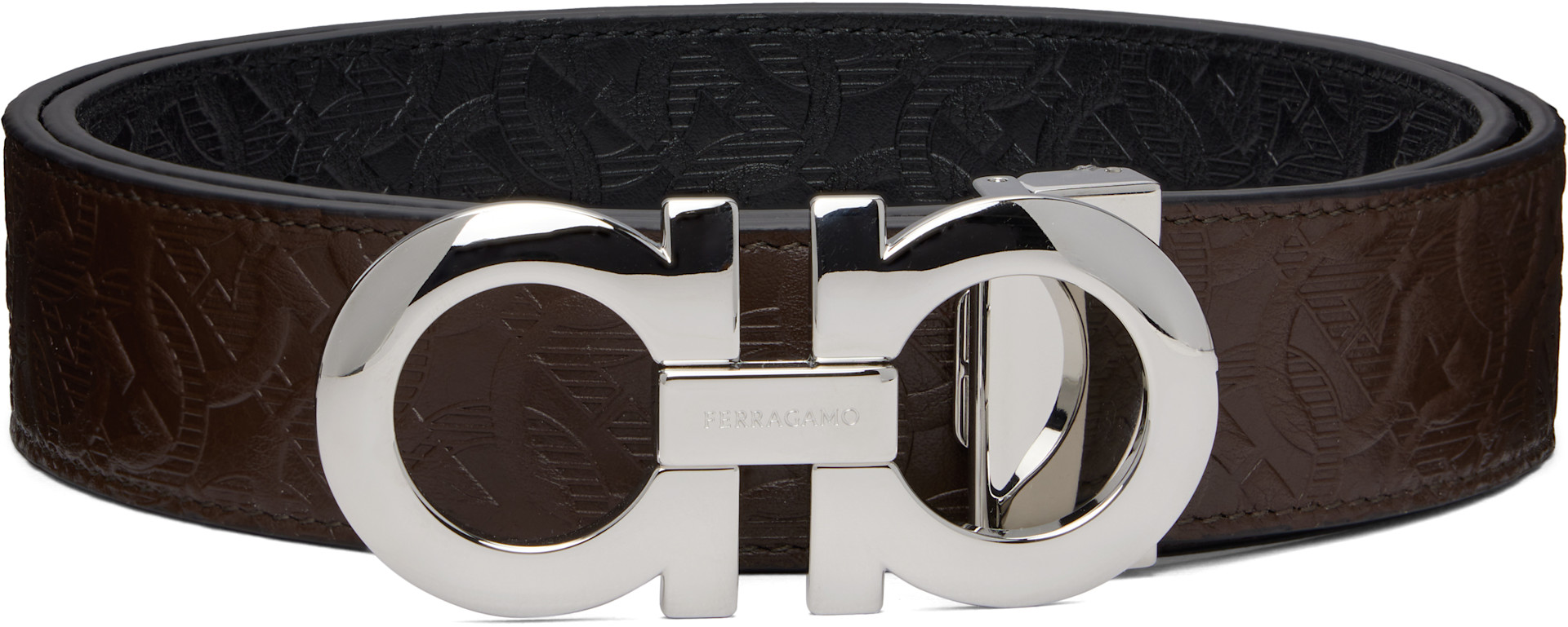 Ferragamo: Brown & Black Gancini Adjustable & Reversible Belt | SSENSE