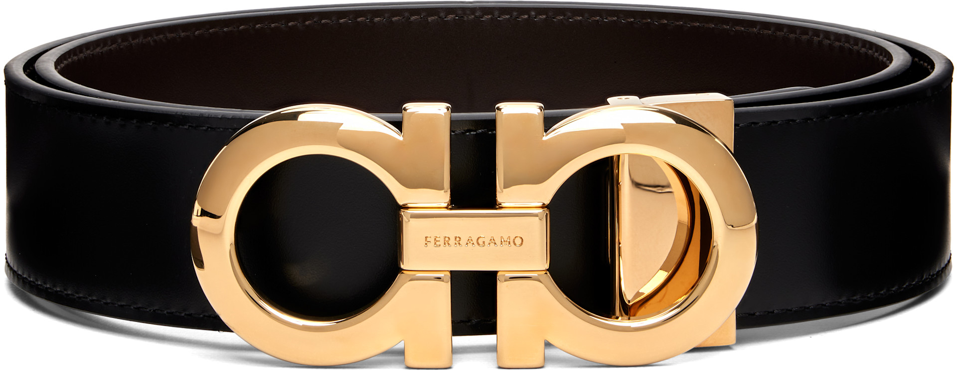 Ferragamo: Black Reversible & Adjustable Gancini Belt | SSENSE