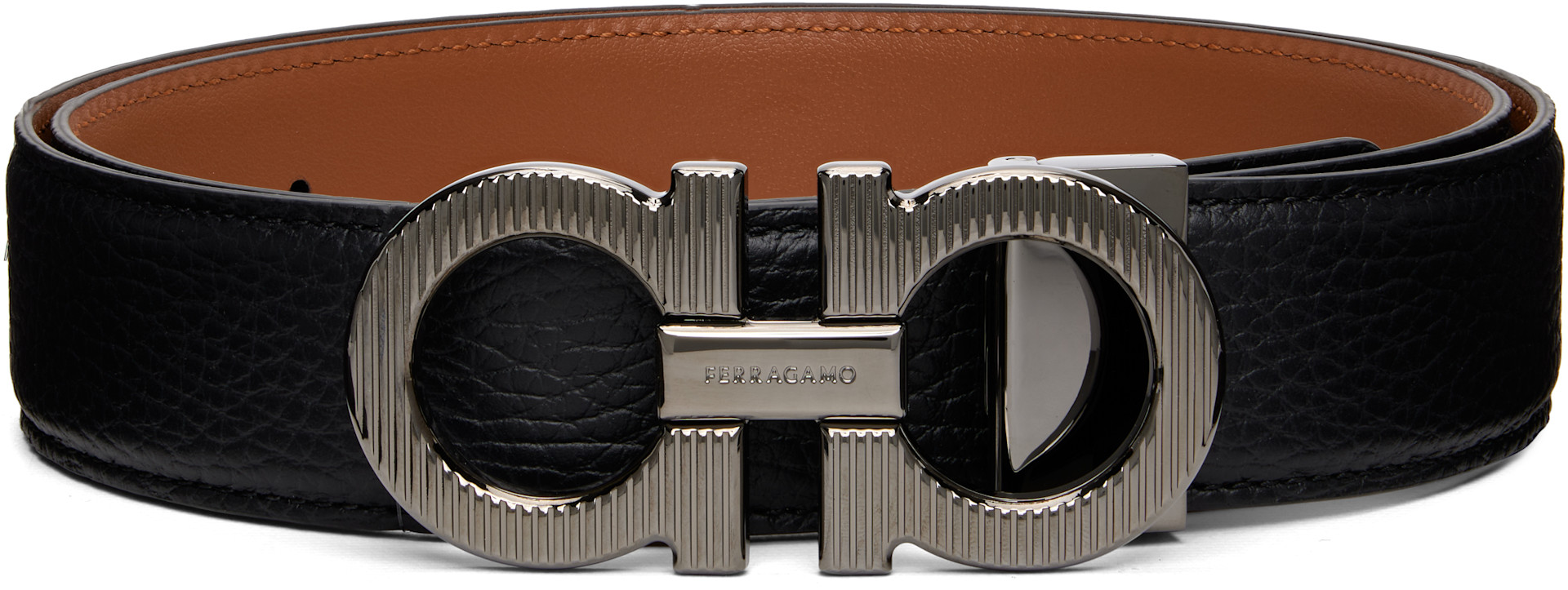 Ferragamo: Black Reversible & Adjustable Gancini Belt | SSENSE