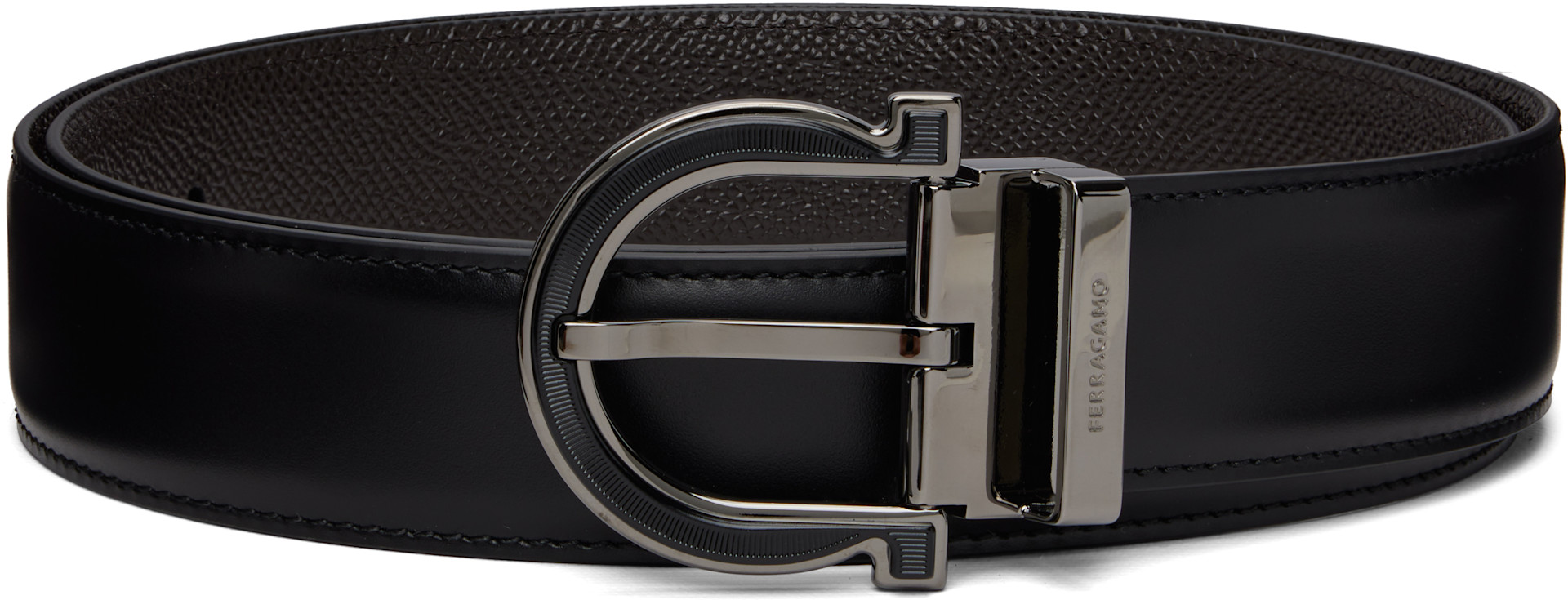 Ferragamo: ブラック＆ブラウン アジャスタブル＆リバーシブル ベルト