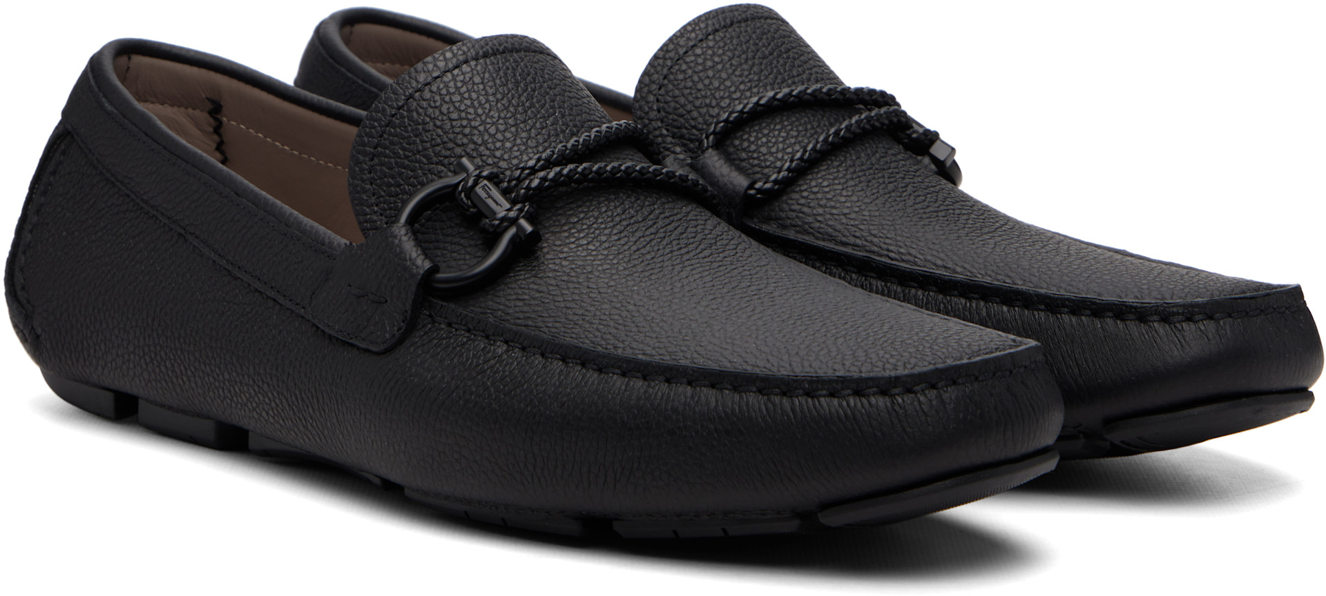 Ferragamo: Black Gancini Driver Ornament Loafers | SSENSE Canada