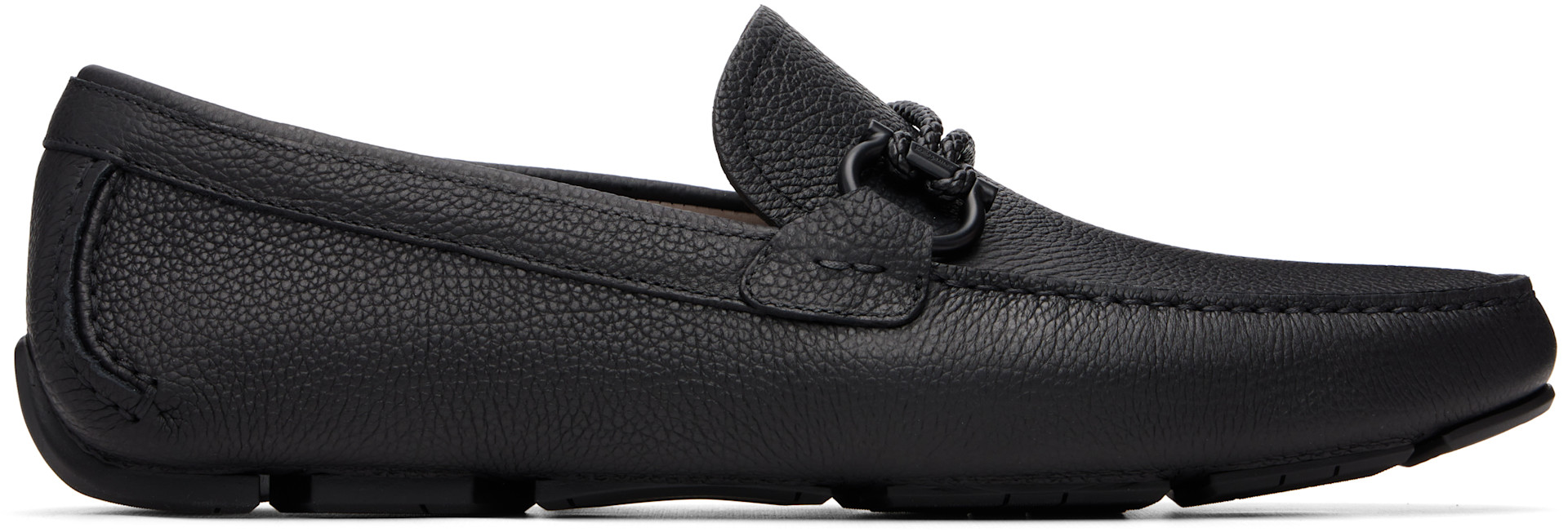 Ferragamo: Black Gancini Driver Ornament Loafers | SSENSE display picture 3