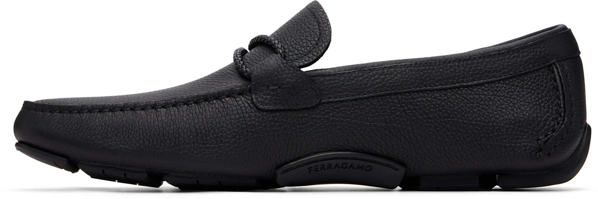 950$ Salvatore Ferragamo Gancini Ornament Black Leather Driving Loafer US11 F Ferragamo: Black Gancini Driver Ornament Loafers | SSENSE main image 4