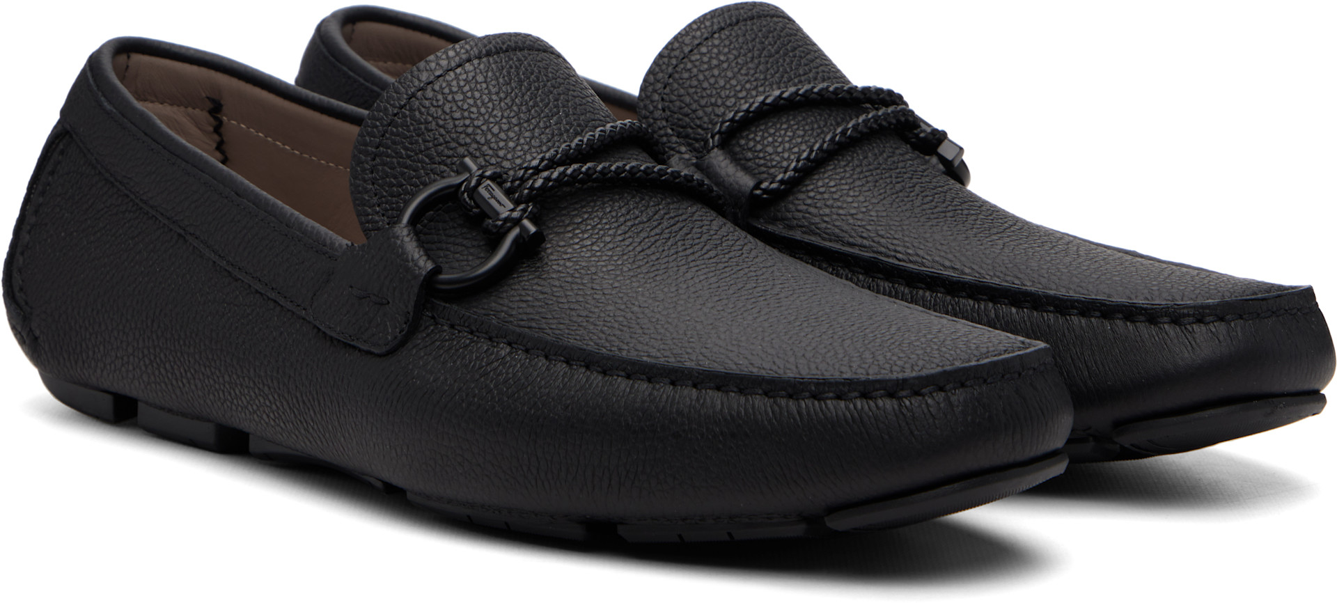 Ferragamo: Black Gancini Driver Ornament Loafers | SSENSE