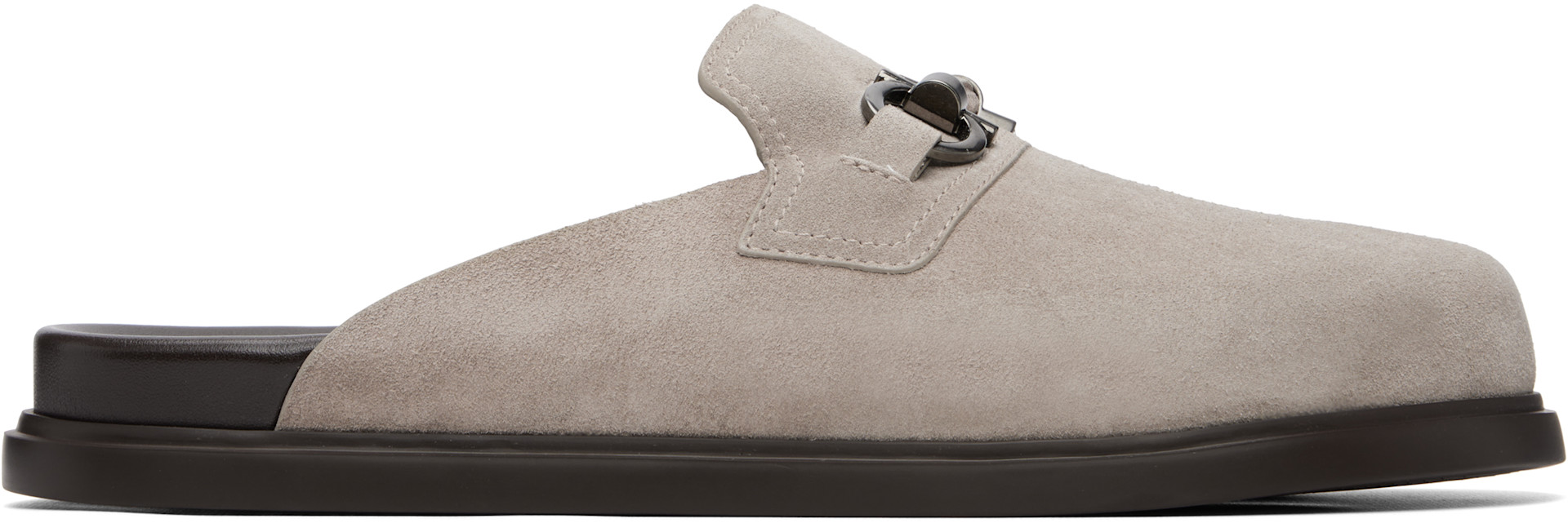 Ferragamo: グレー Gancini Ornament ミュール スリッポン | SSENSE 日本