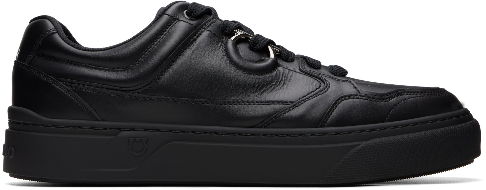 Salvatore Ferragamo レザースニーカー　厚底　23.5センチ Ferragamo: ブラック Gancini レザースニーカー | SSENSE 日本