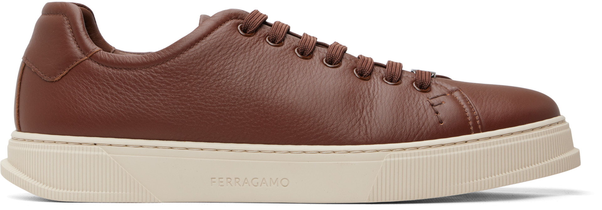 Ferragamo - Baskets brunes à laçage élastique
