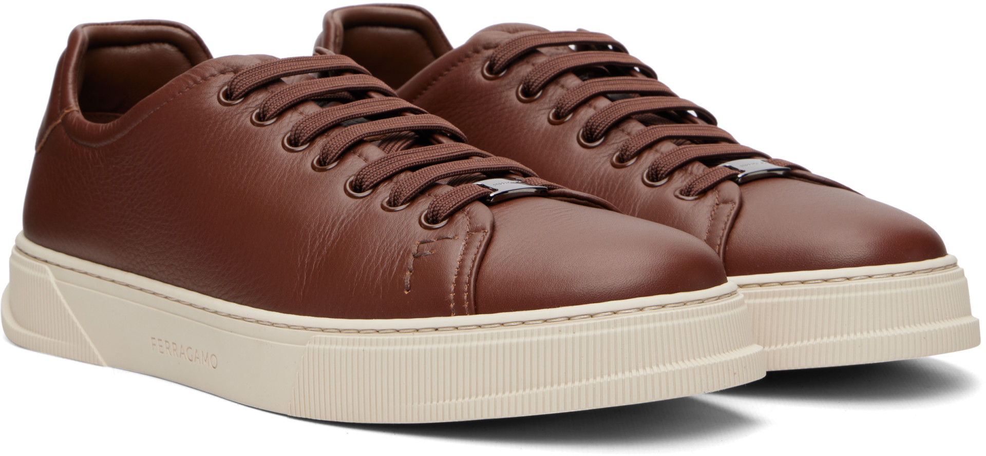 Ferragamo - Baskets brunes à laçage élastique