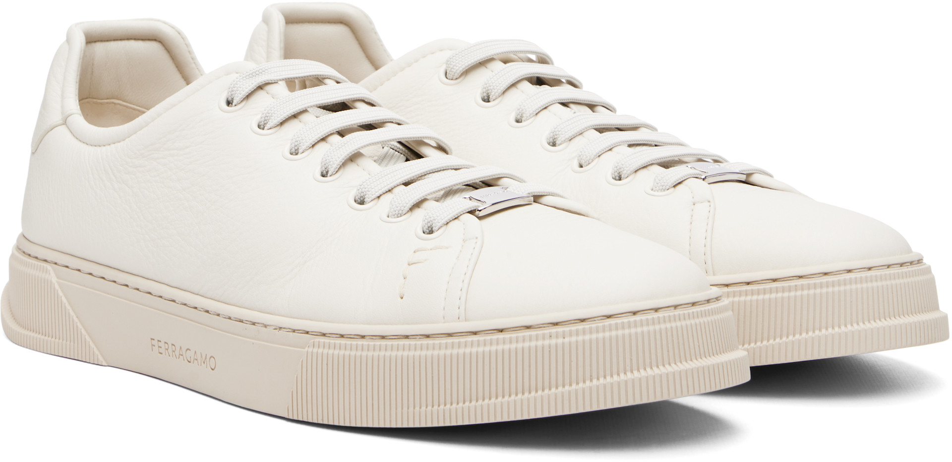 Ferragamo - Off-White Elastic Lace Sneakers