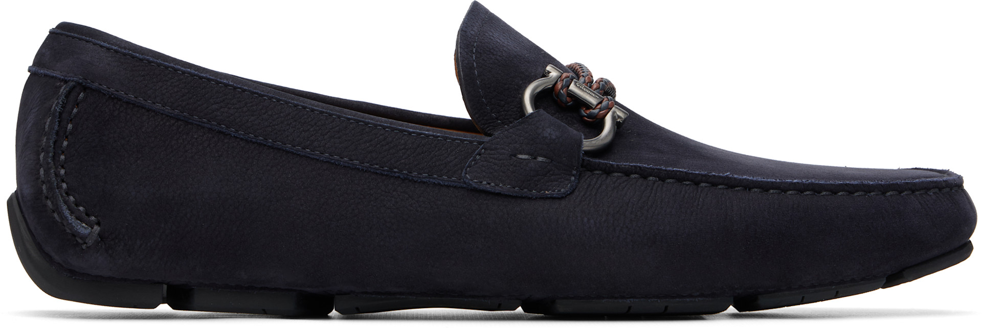Ferragamo - Navy Gancini Ornament Driver Loafers