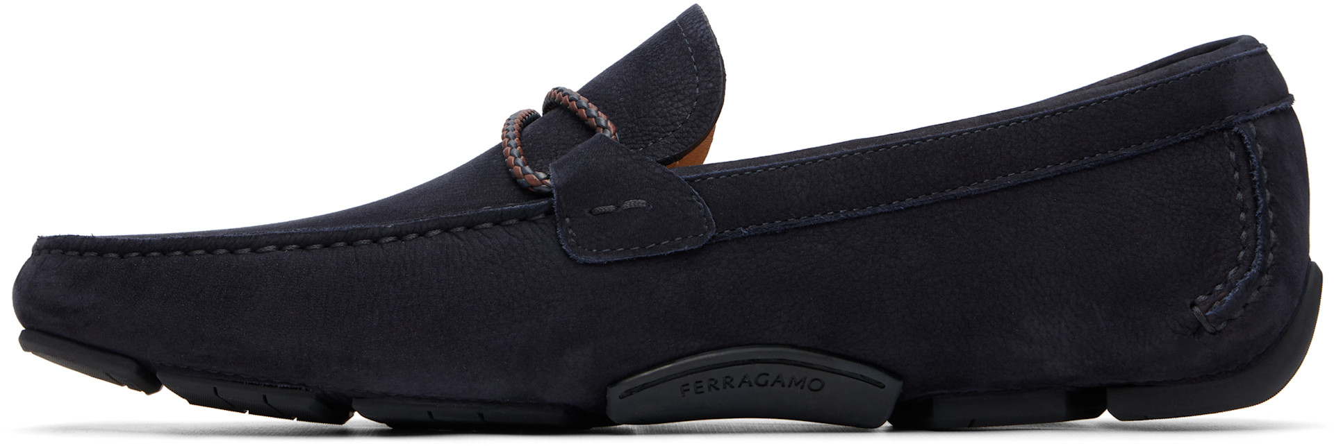 Ferragamo - Navy Gancini Ornament Driver Loafers