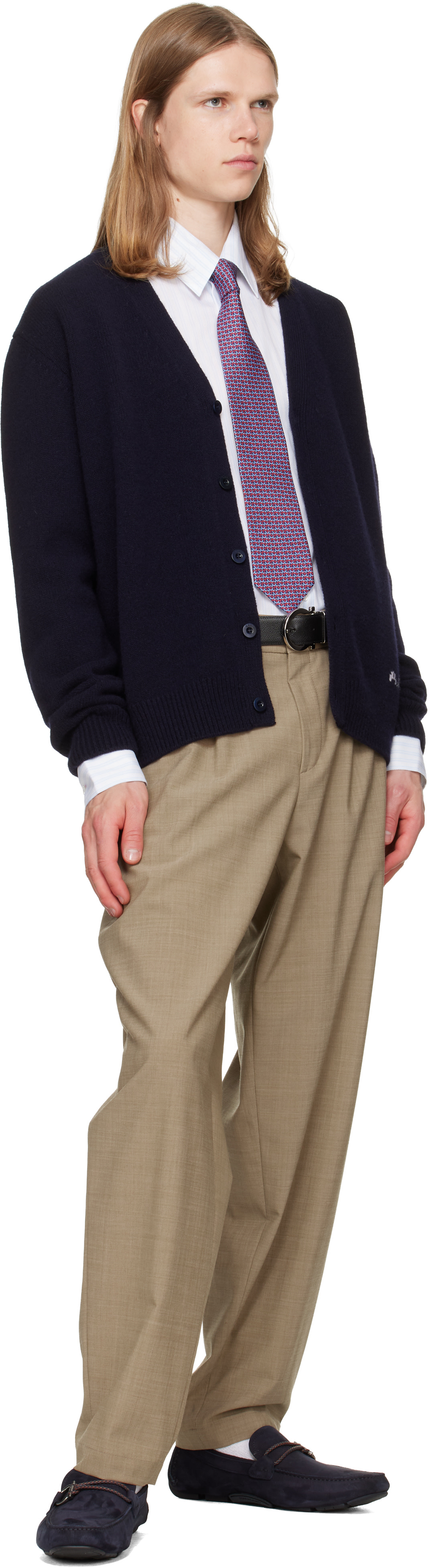 Ferragamo - Navy Gancini Ornament Driver Loafers