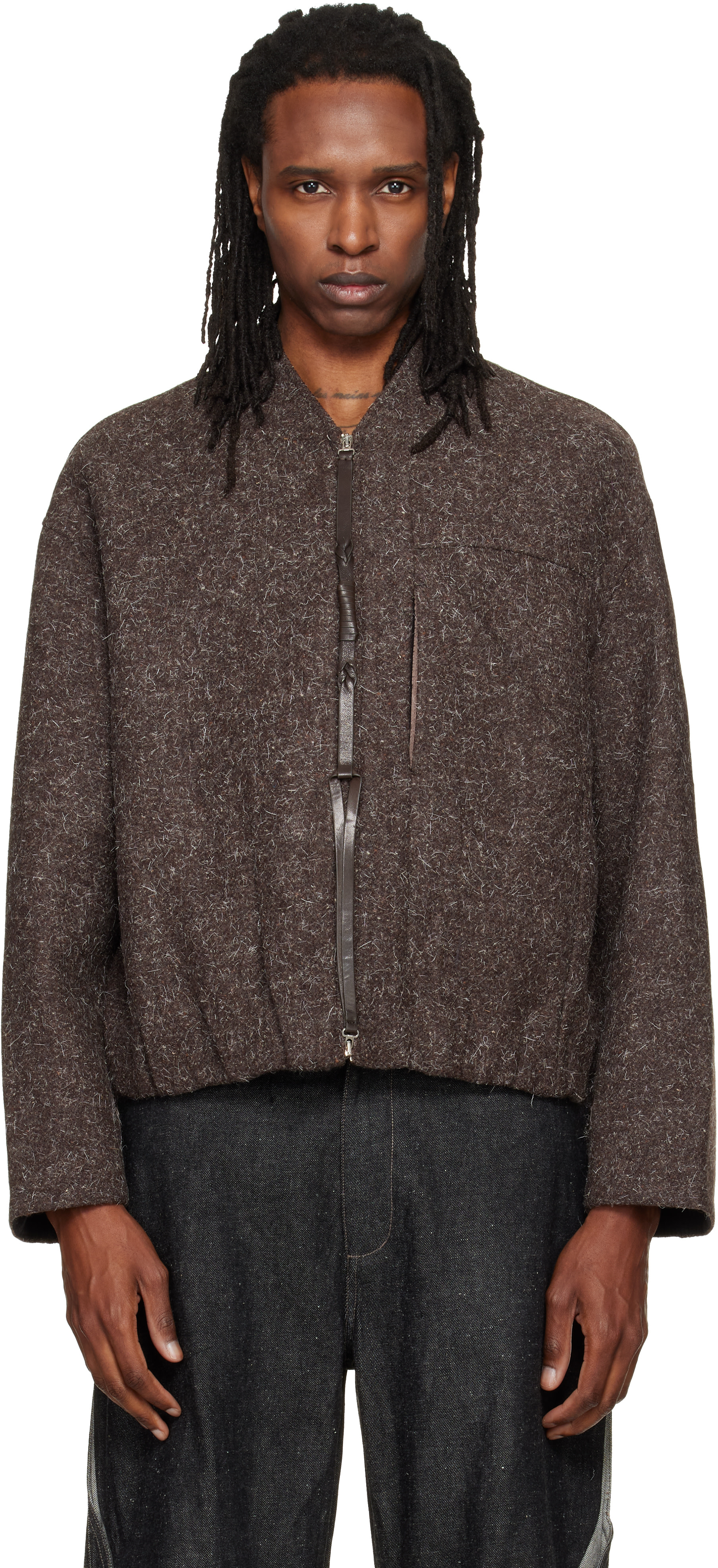 NULLUS - Blouson brun en laine à glissière