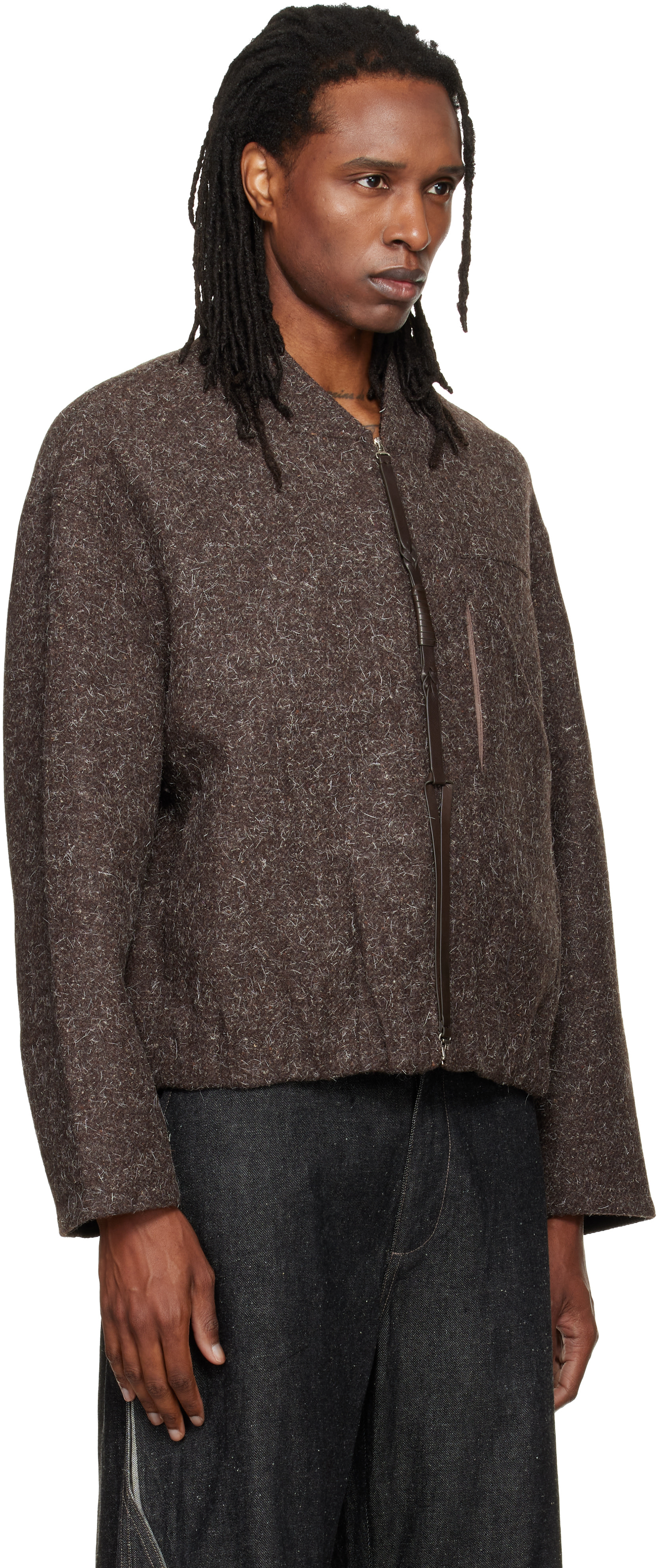 NULLUS - Blouson brun en laine à glissière