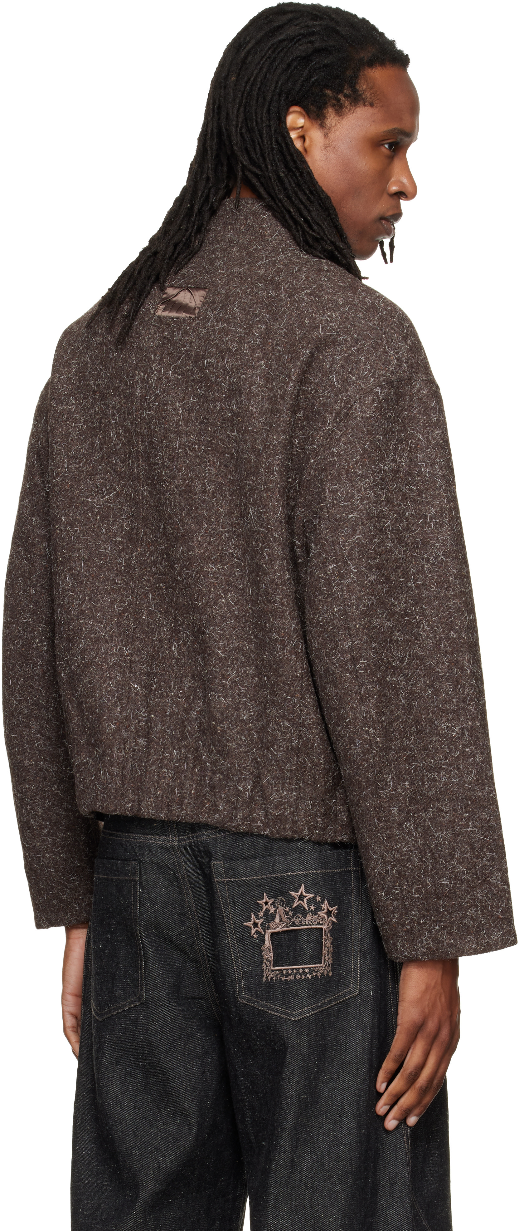NULLUS - Blouson brun en laine à glissière