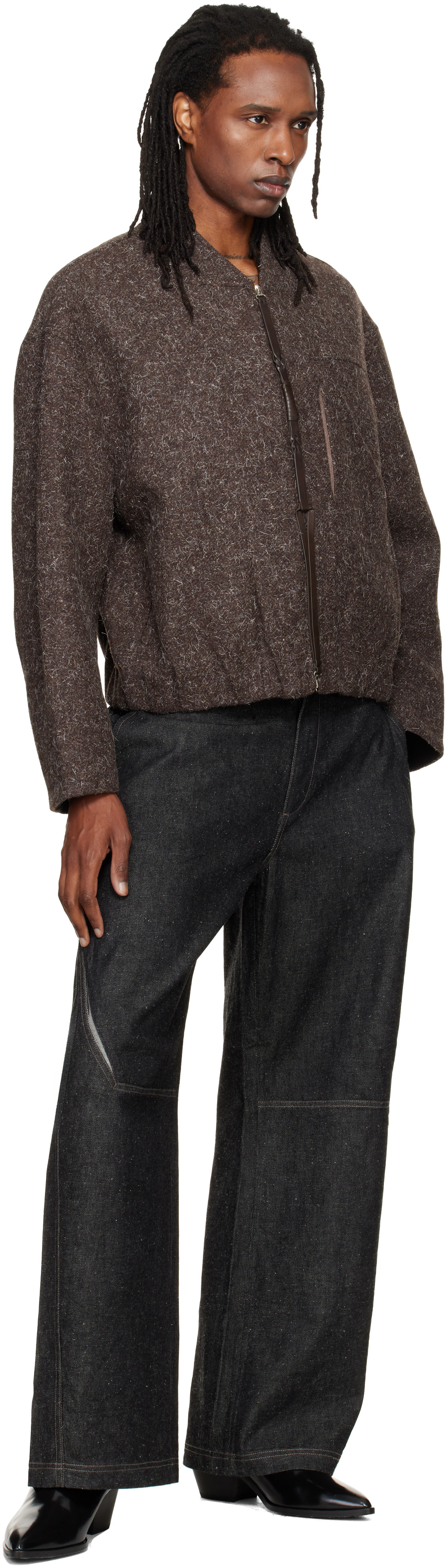 NULLUS - Blouson brun en laine à glissière