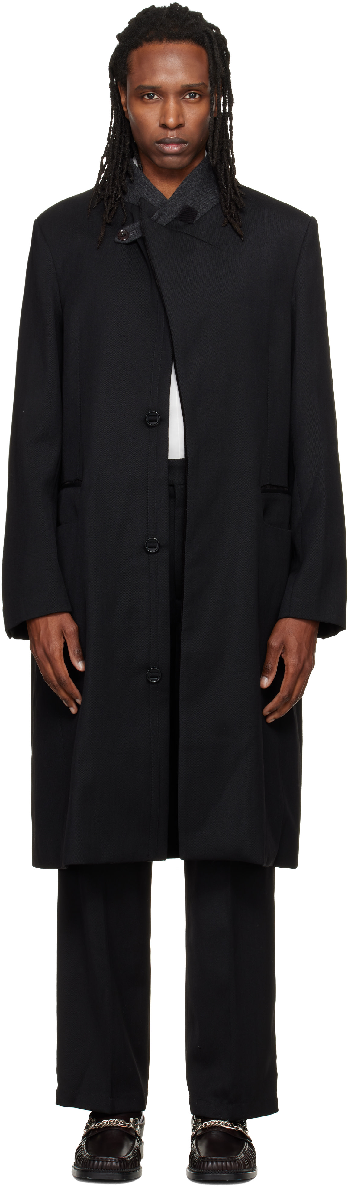 NULLUS - Manteau noir à col à découpe