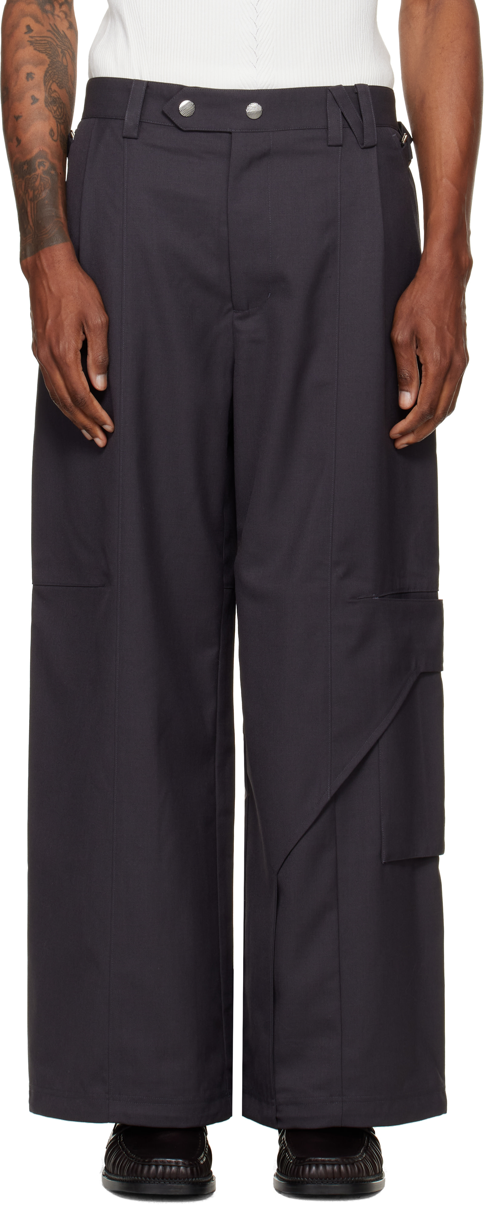 NULLUS - Gray Draped Slide Cargo Pants