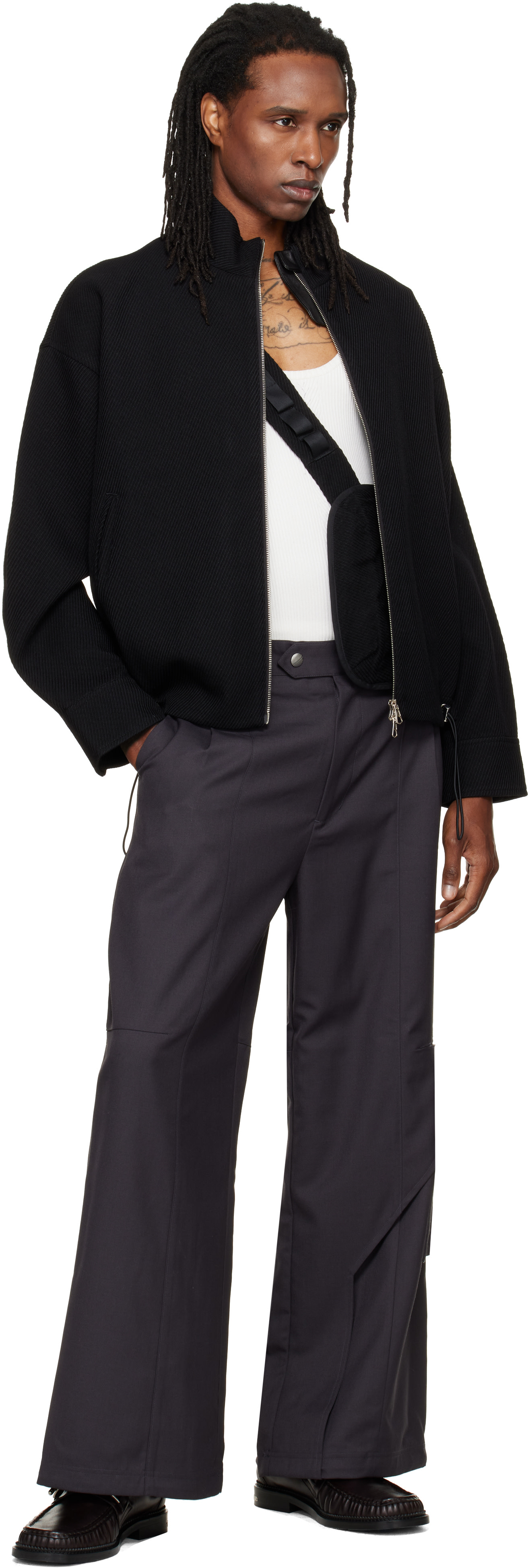 NULLUS - Pantalon cargo drapé gris