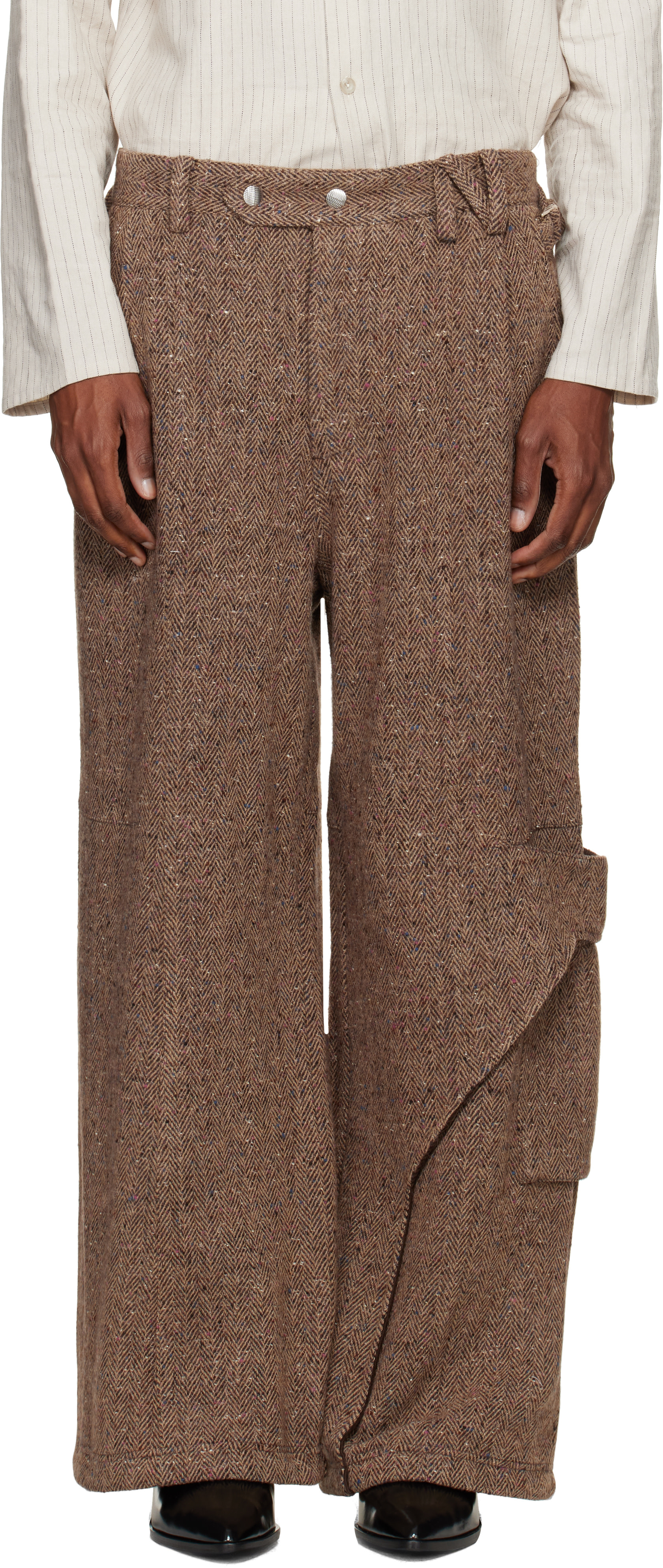 NULLUS - Pantalon cargo drapé beige