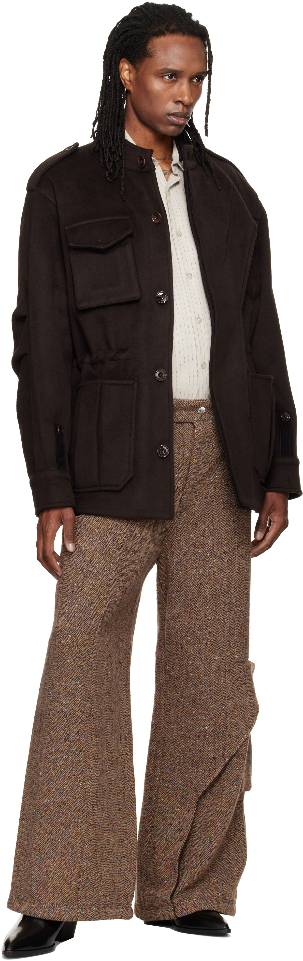 NULLUS - Pantalon cargo drapé beige