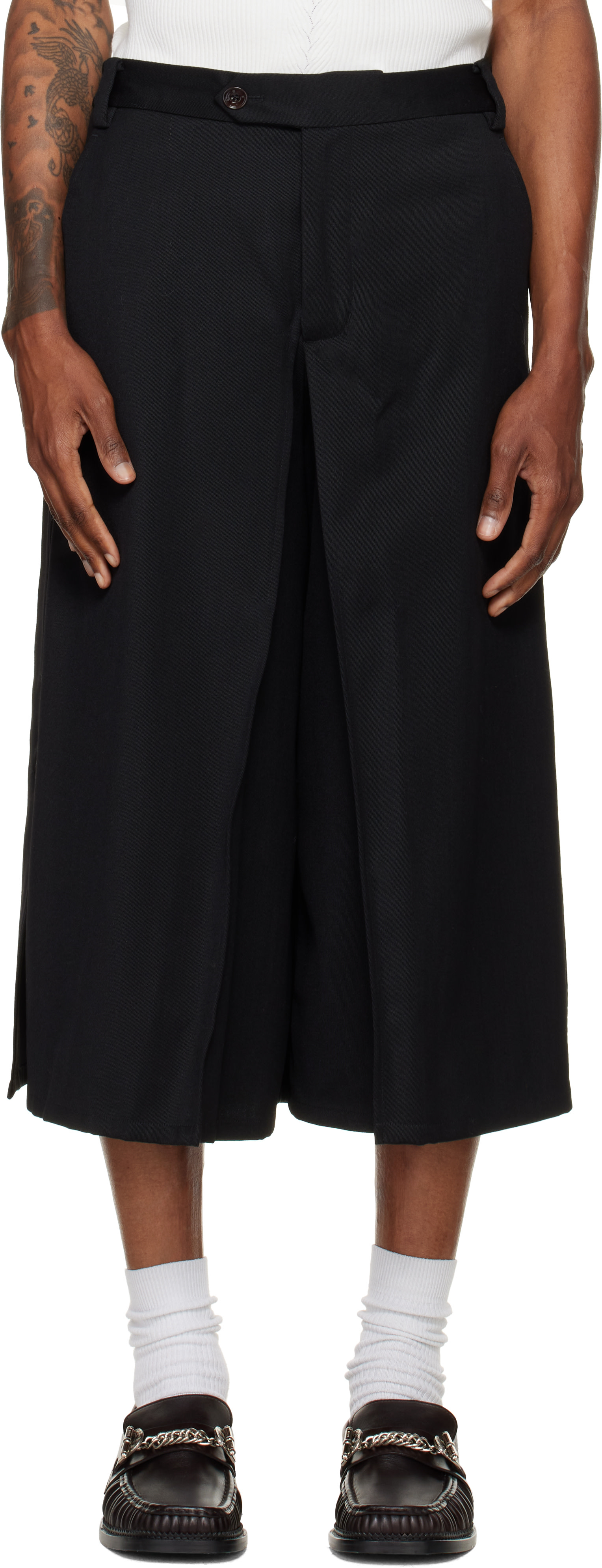 NULLUS - Black Layered Culotte Trousers