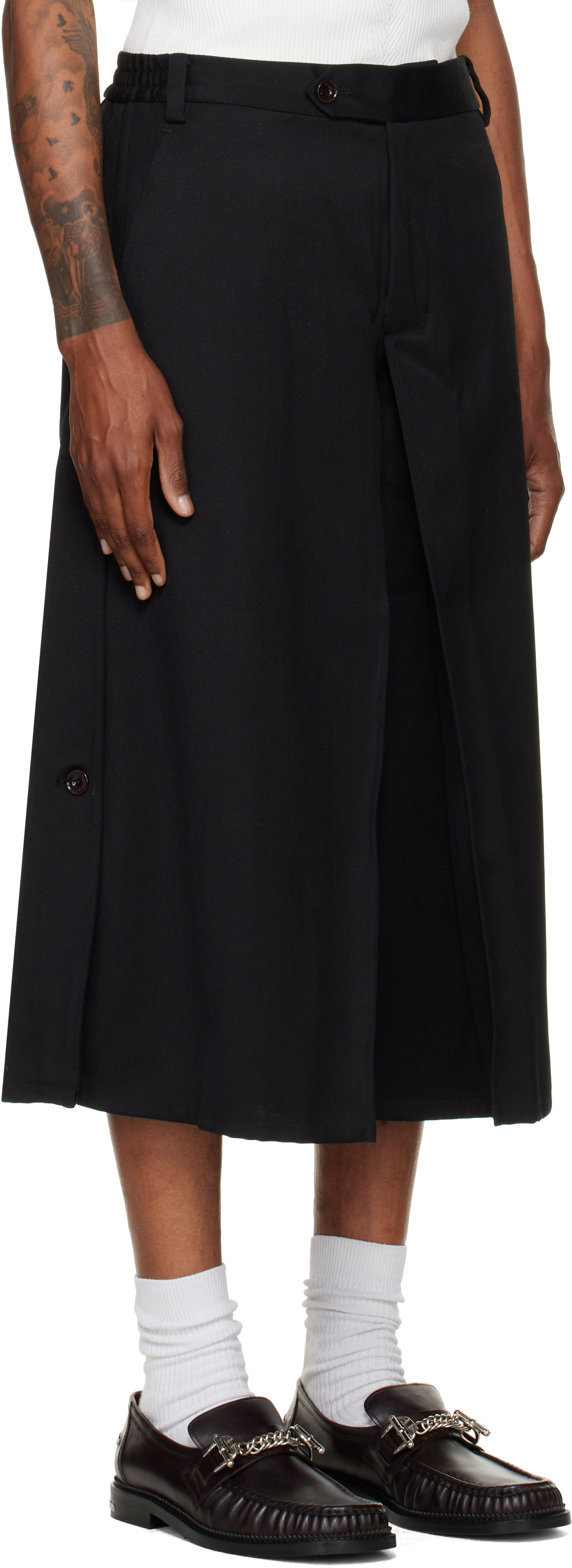 NULLUS - Black Layered Culotte Trousers