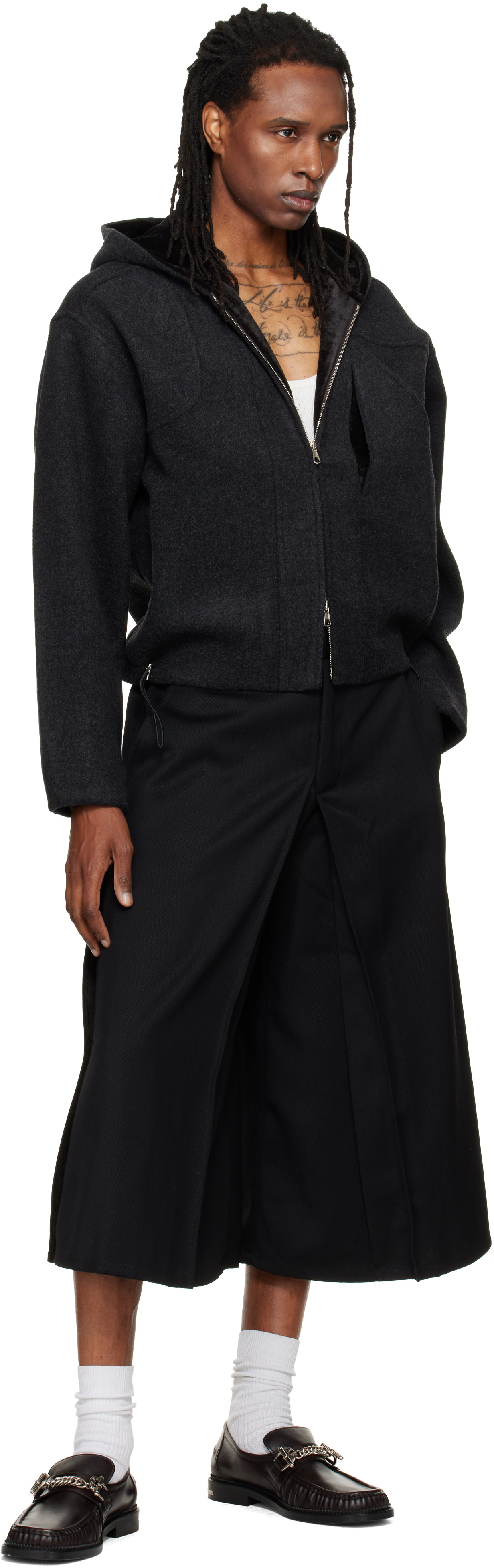 NULLUS - Black Layered Culotte Trousers