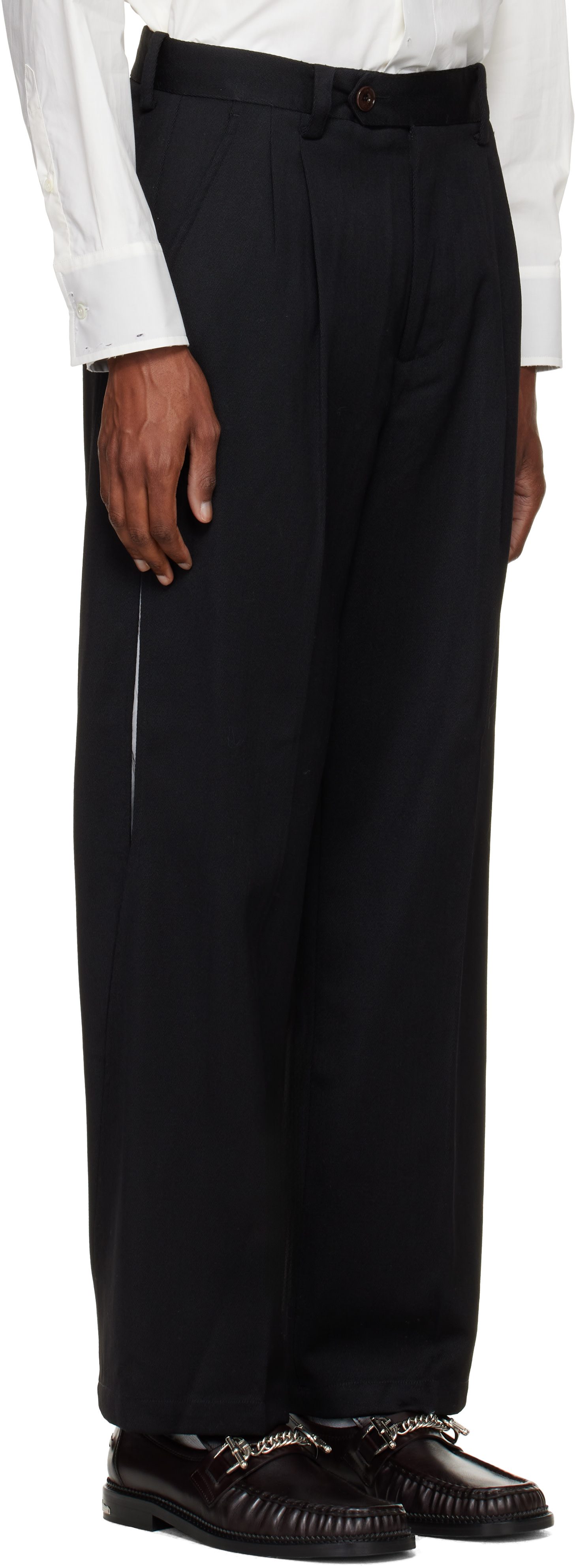 NULLUS - Black Woolen Layered Tapered Trousers