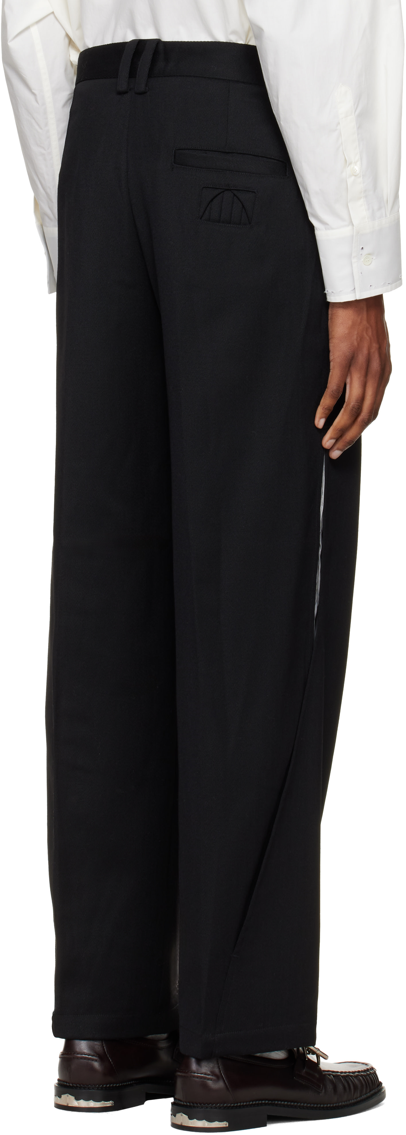 NULLUS - Black Woolen Layered Tapered Trousers