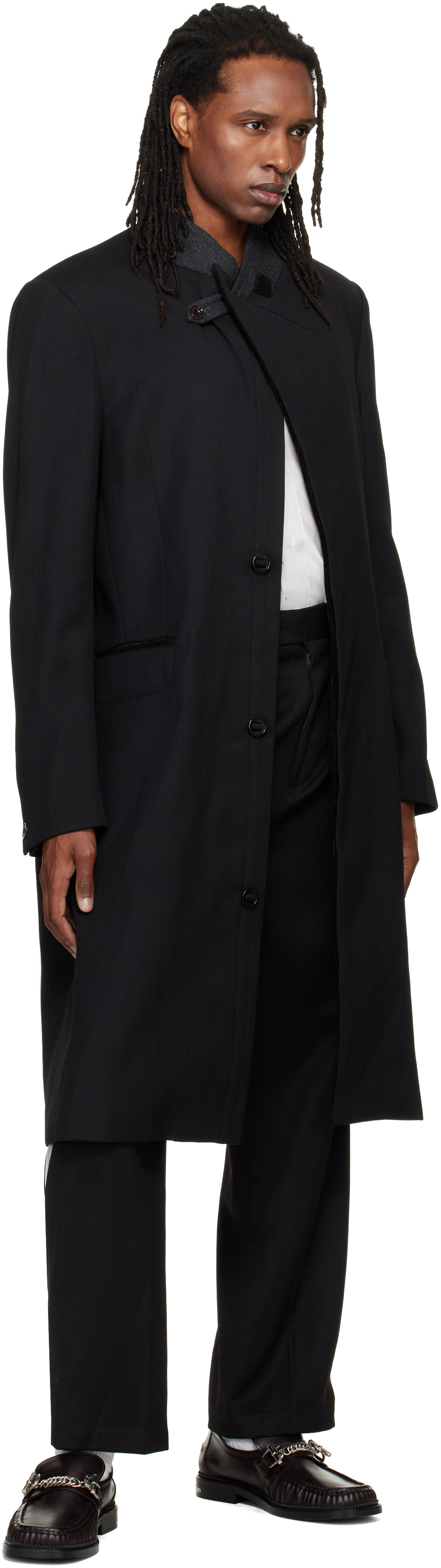 NULLUS - Black Woolen Layered Tapered Trousers