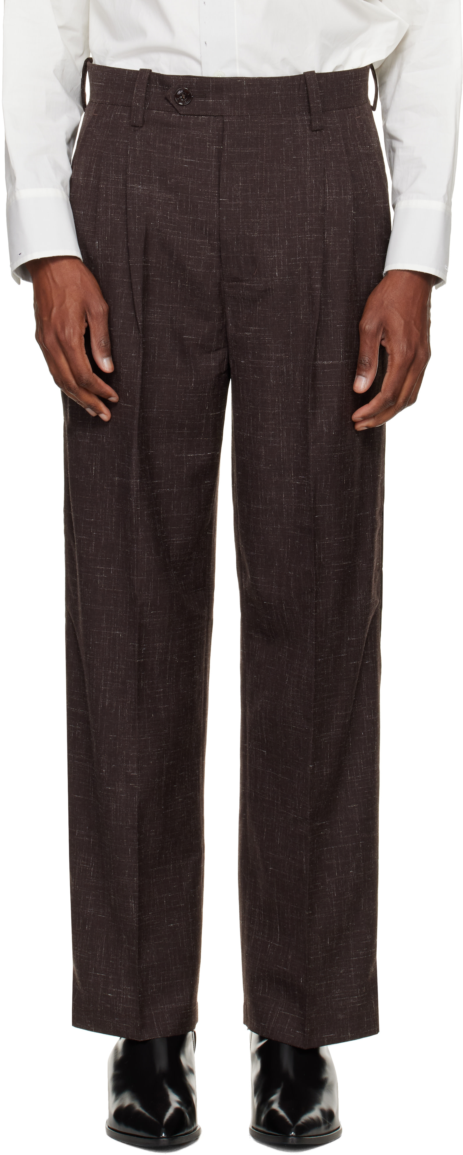 NULLUS - Brown Woolen Layered Tapered Trousers