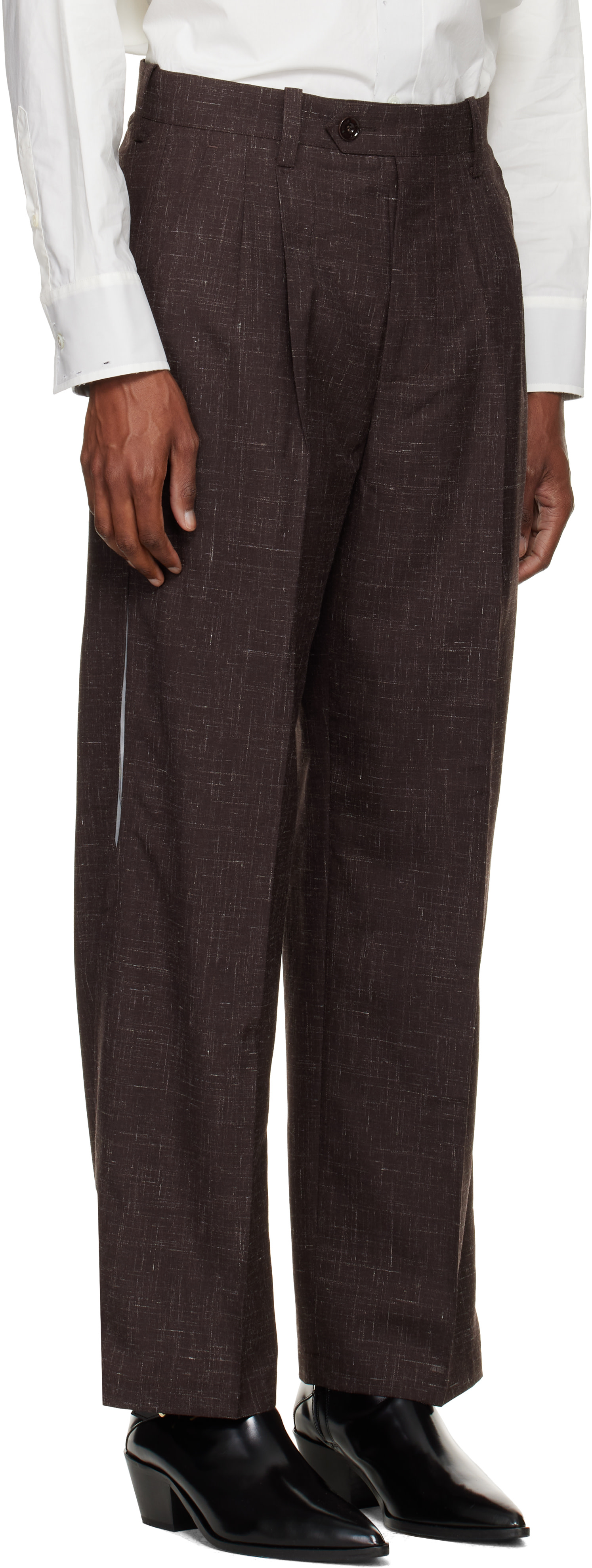 NULLUS - Brown Woolen Layered Tapered Trousers