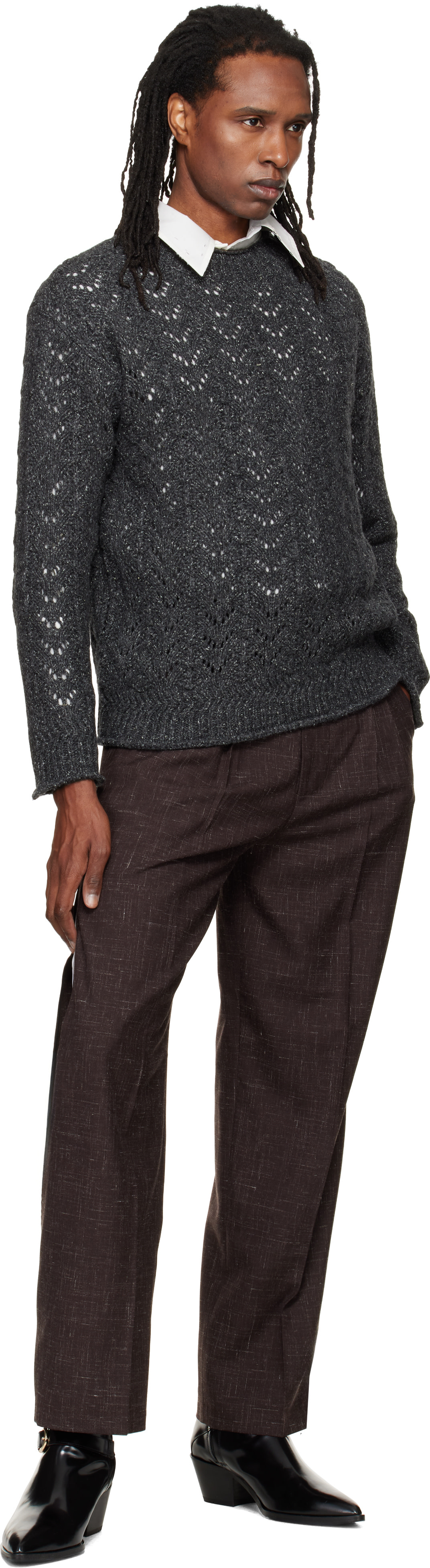 NULLUS - Brown Woolen Layered Tapered Trousers