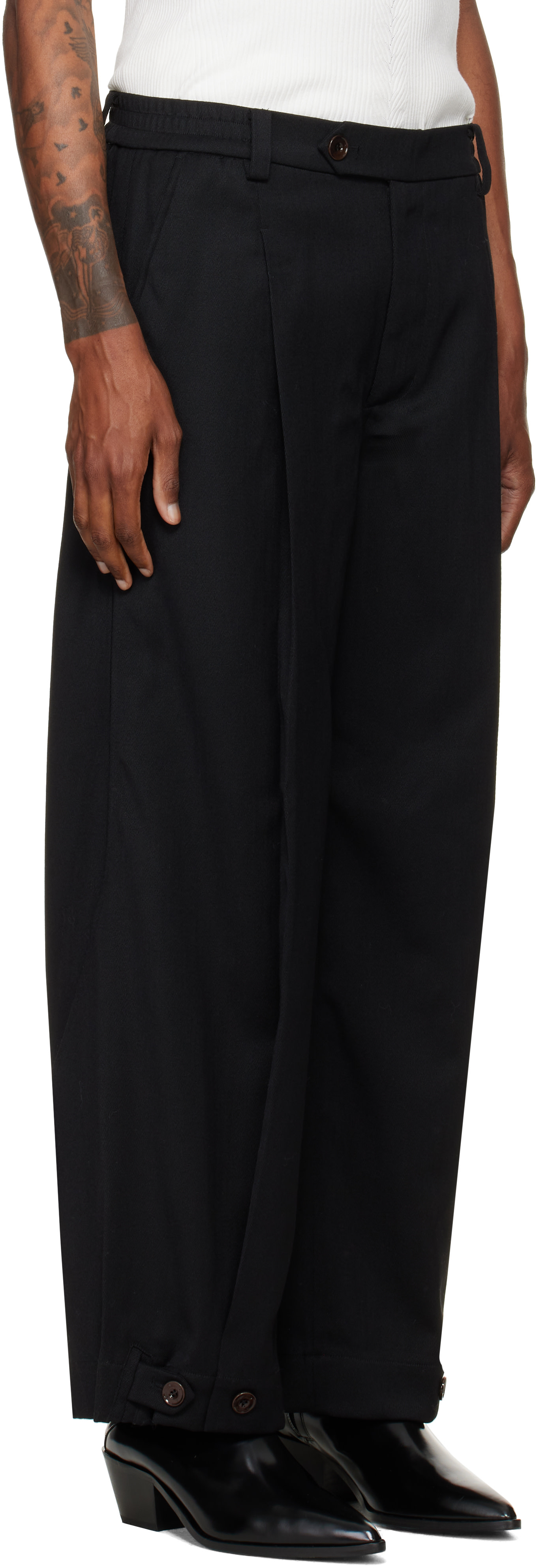 NULLUS - Black Layered Folded Trousers