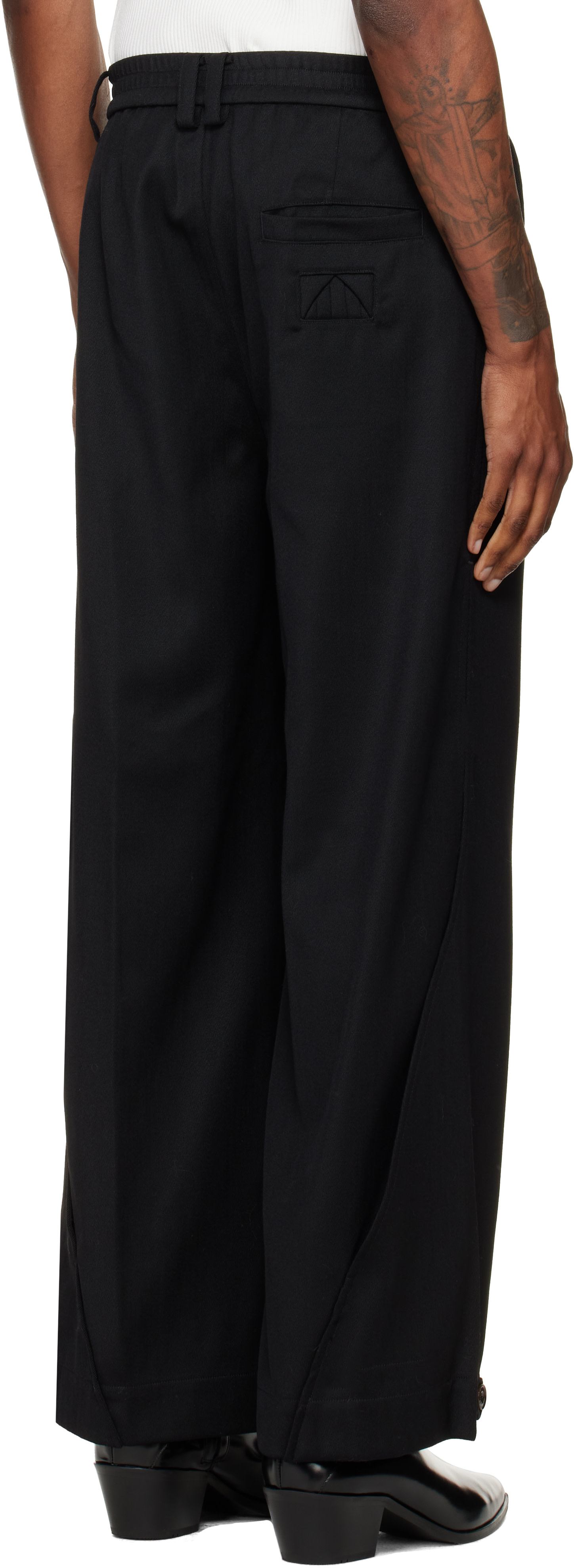 NULLUS - Black Layered Folded Trousers