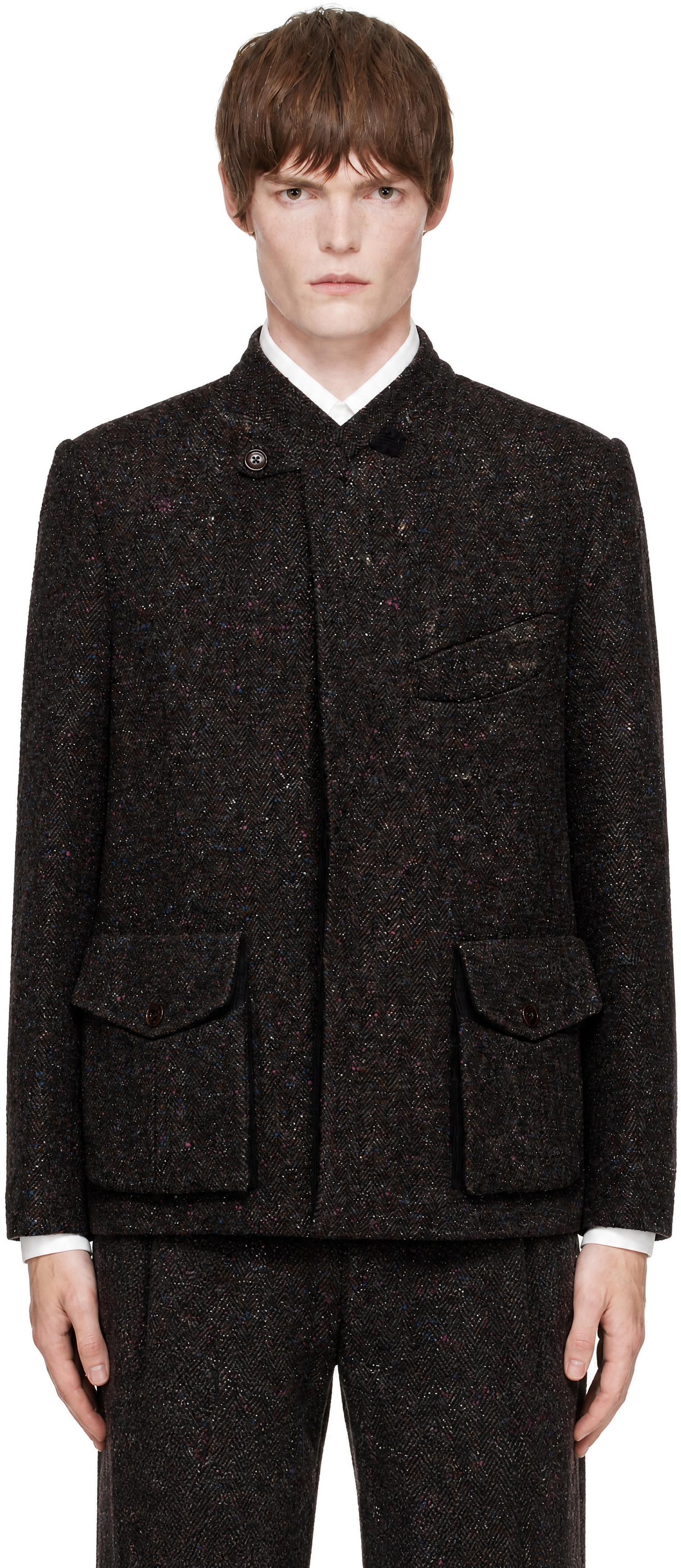 NULLUS - Brown Pierced Collar Hunting Blazer
