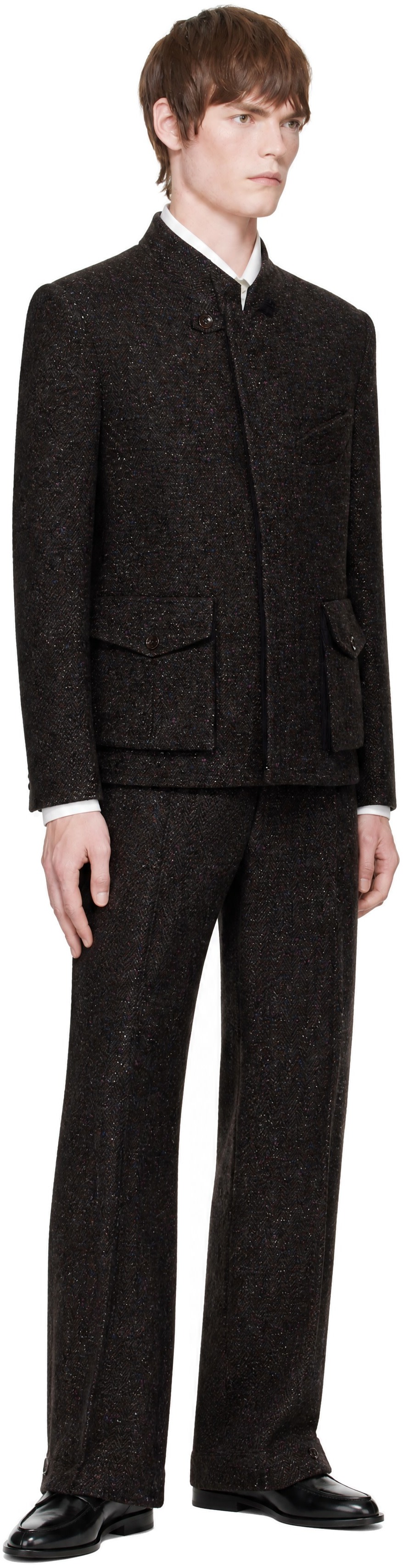 NULLUS - Brown Pierced Collar Hunting Blazer