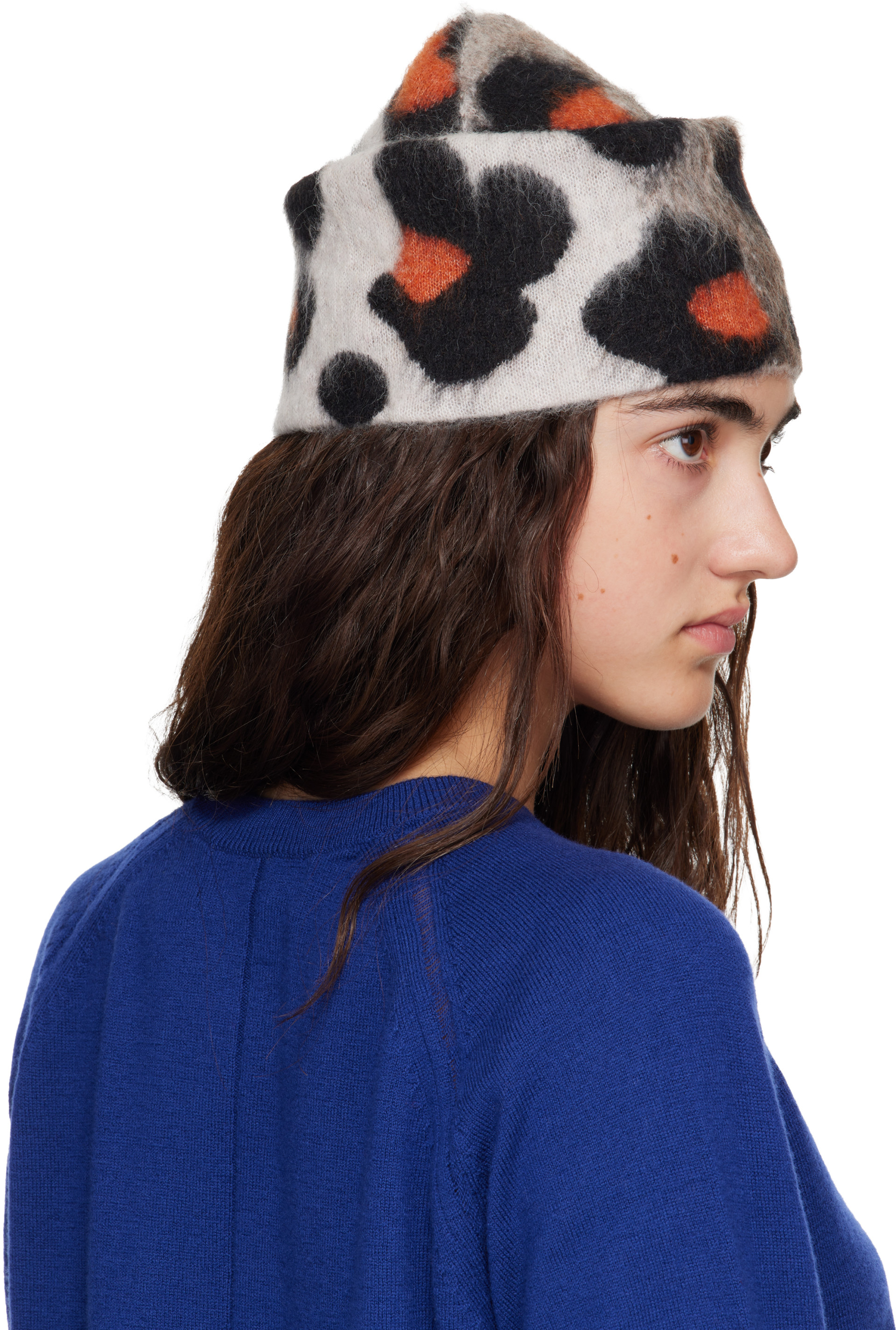 Givenchy - Bonnet taupe et orange à motif guépard