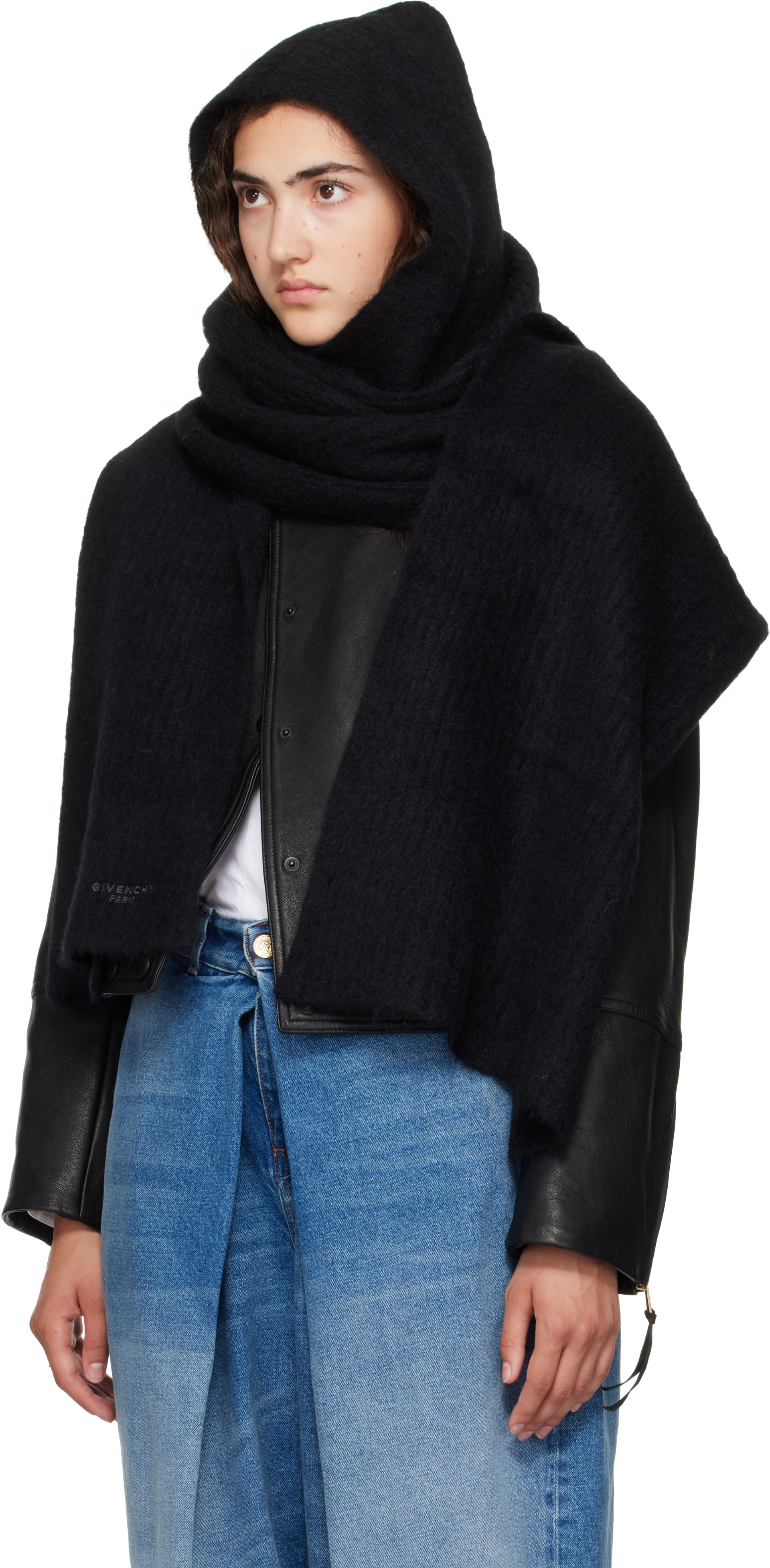 Givenchy - Écharpe noire en alpaga à capuche