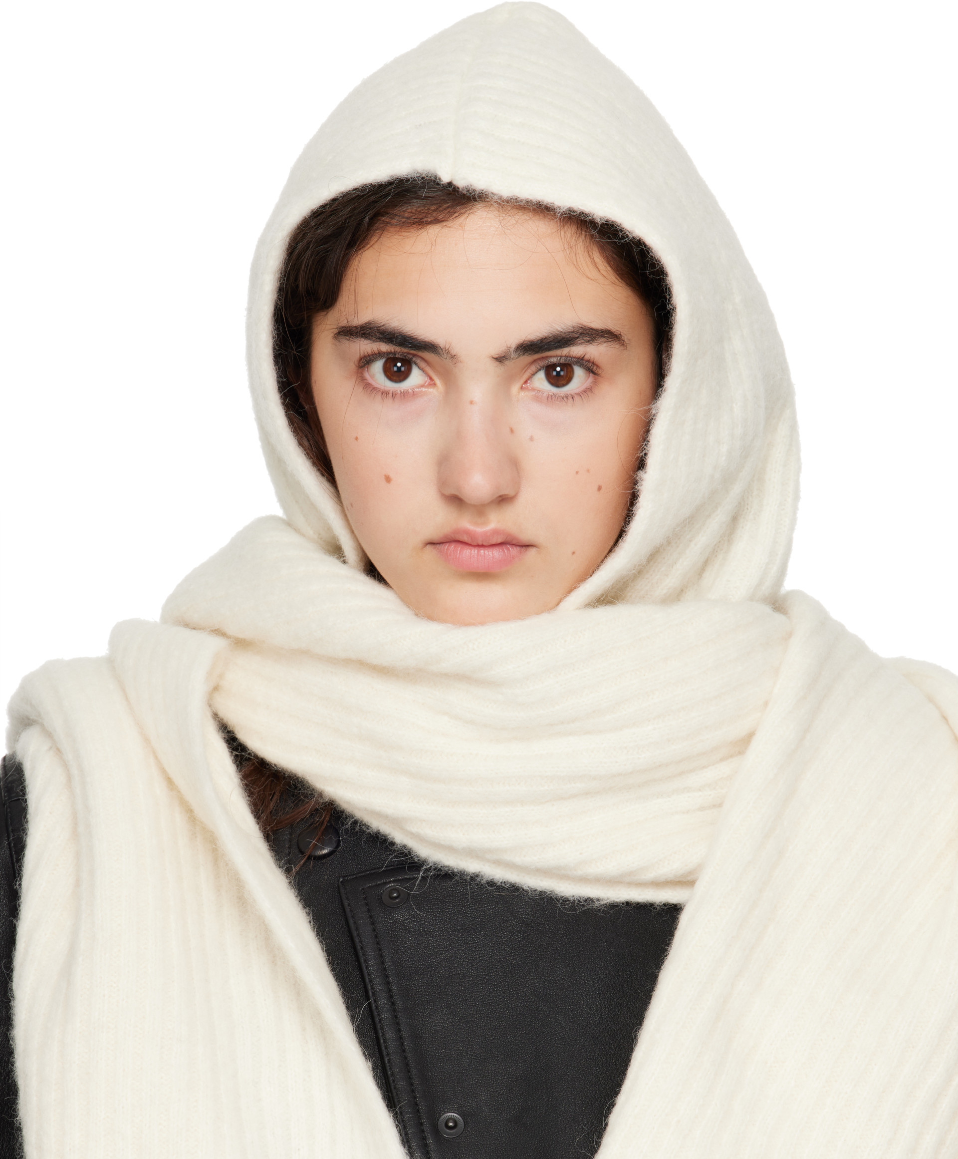 Givenchy - Écharpe blanc cassé en alpaga à capuche