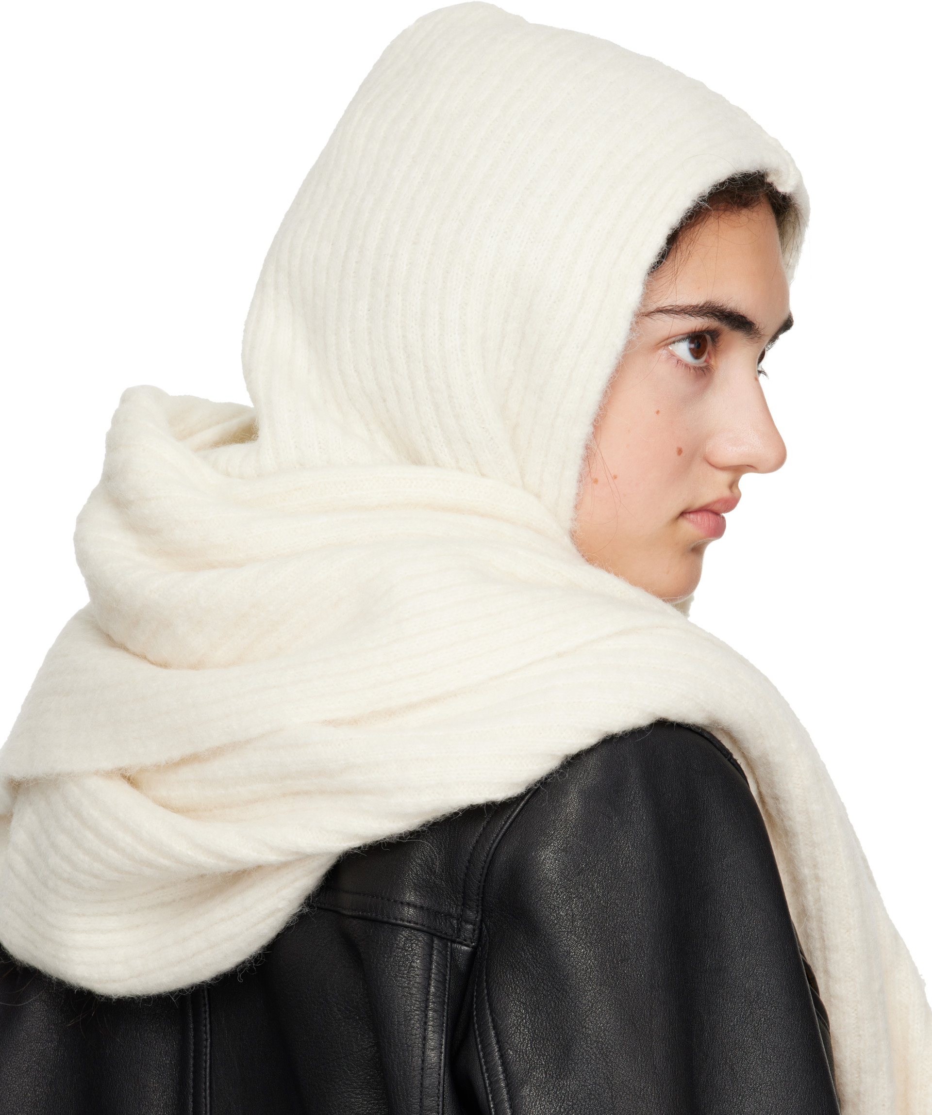 Givenchy - Écharpe blanc cassé en alpaga à capuche