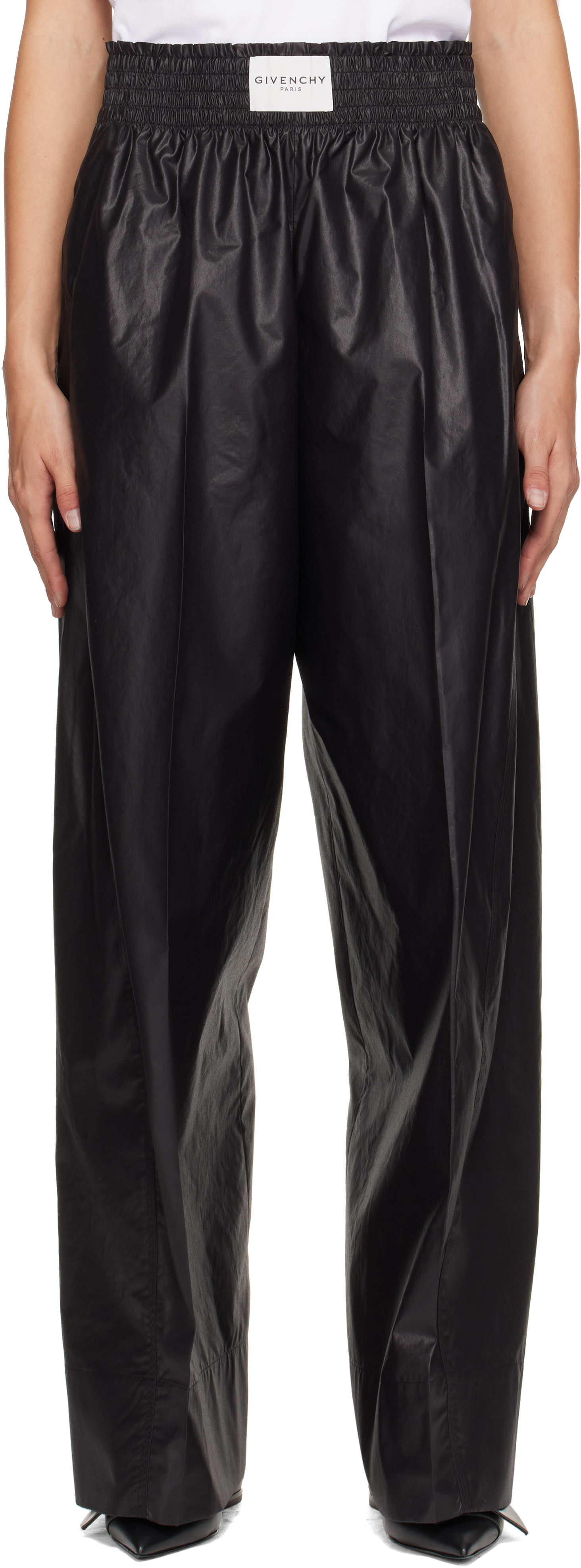 Givenchy - Pantalon noir en popeline technique à coupe cocon et taille élastique