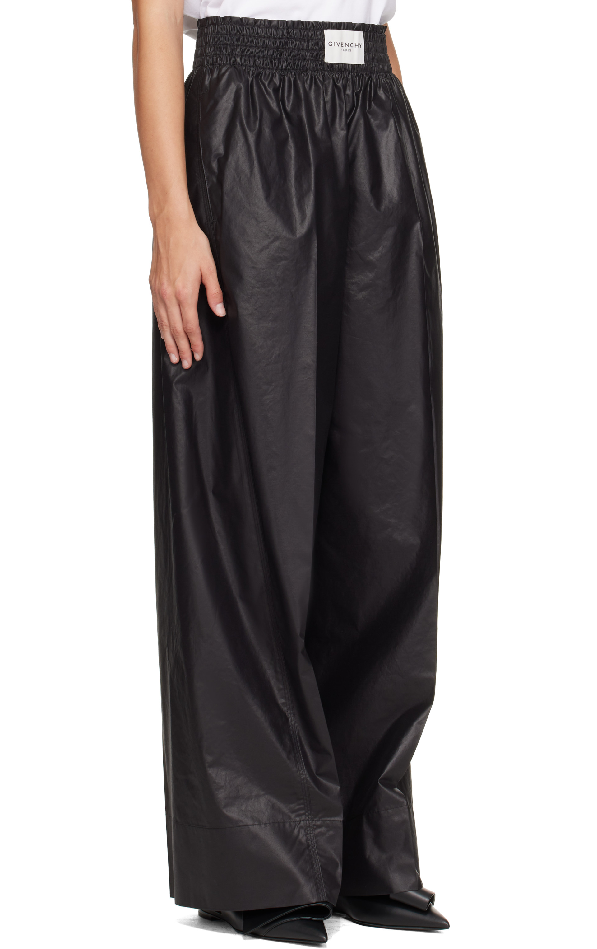 Givenchy - Pantalon noir en popeline technique à coupe cocon et taille élastique