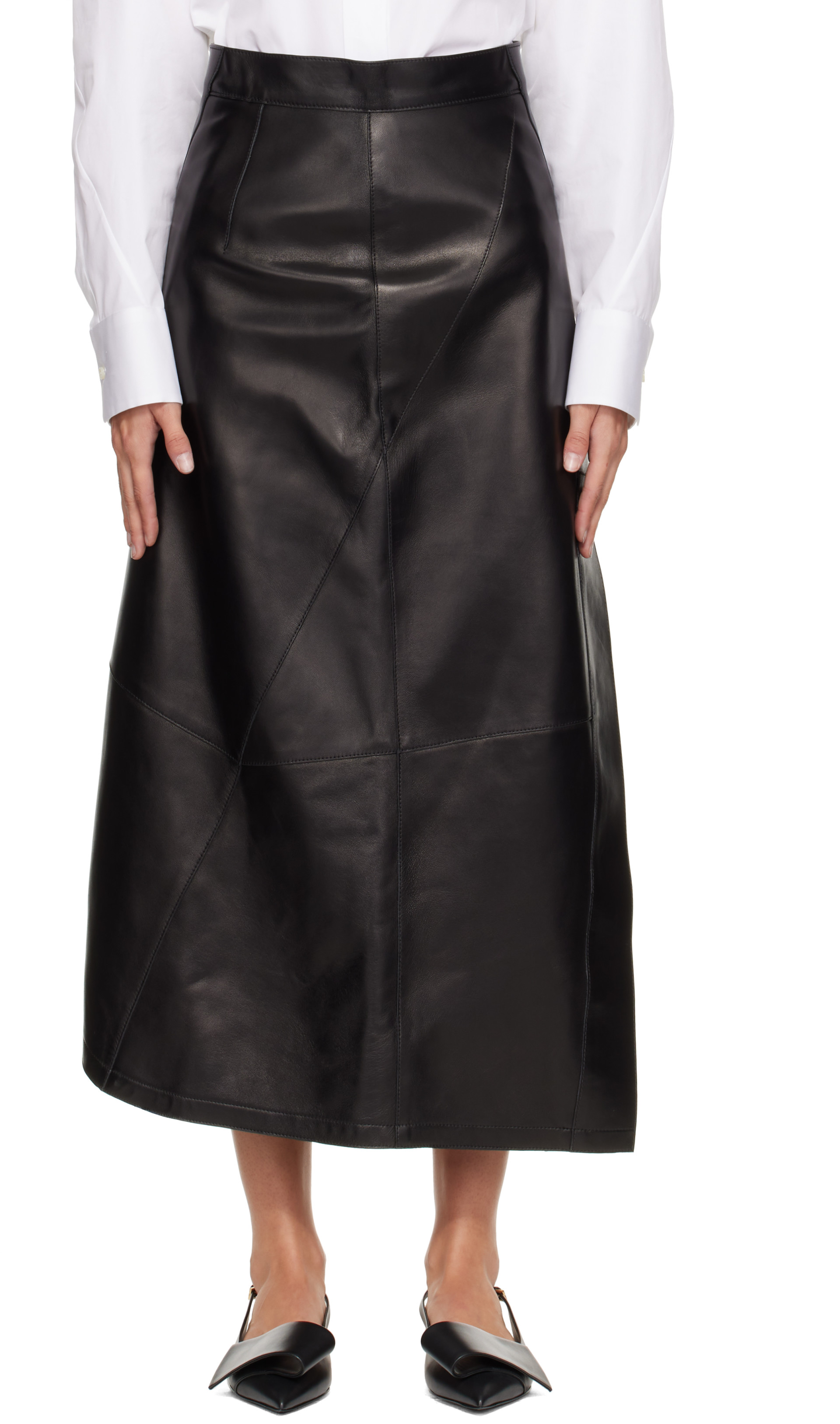 Givenchy: ブラック Asymmetric レザー ミディアムスカート | SSENSE 日本