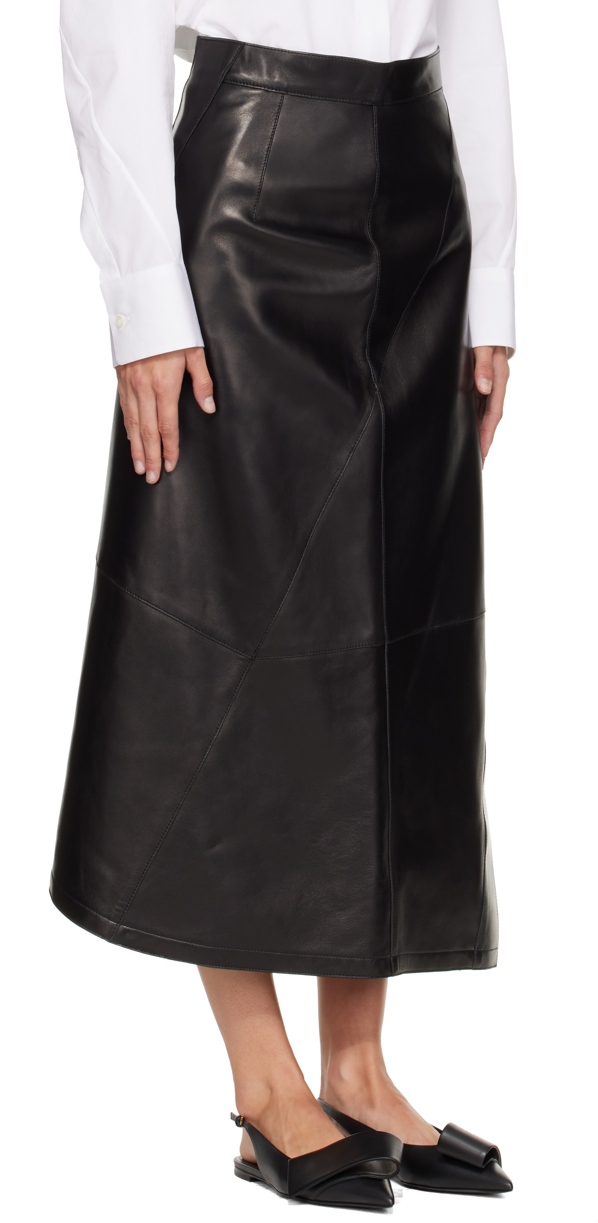 Givenchy: ブラック Asymmetric レザー ミディアムスカート | SSENSE 日本