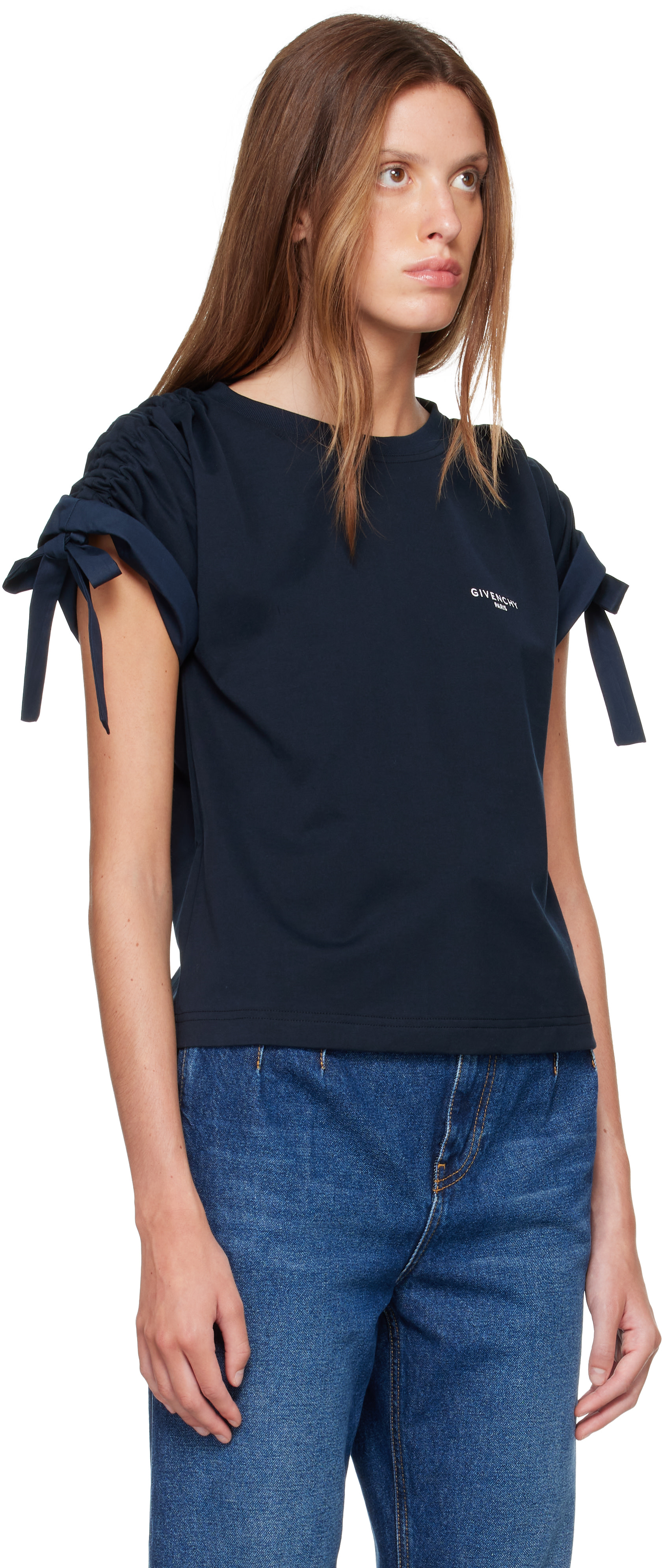 Givenchy - ネイビー Gathered Shoulder Tシャツ