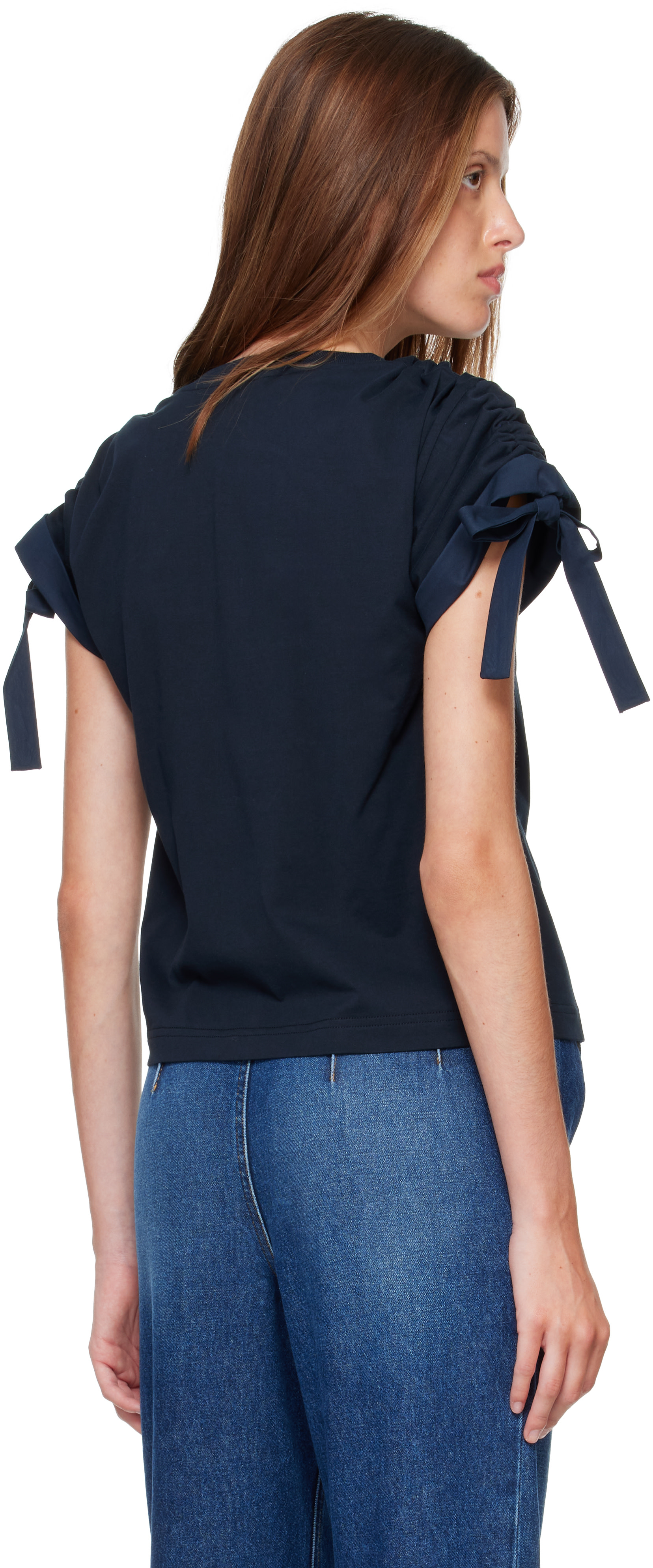 Givenchy: ネイビー Gathered Shoulder Tシャツ | SSENSE 日本