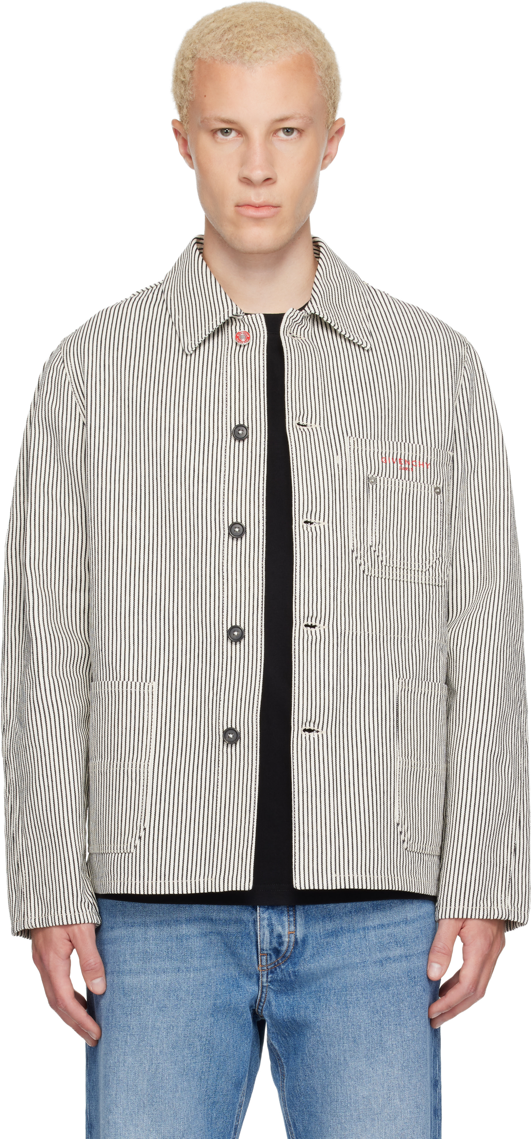 Givenchy - ホワイト＆ネイビー Striped Workwear ジャケット