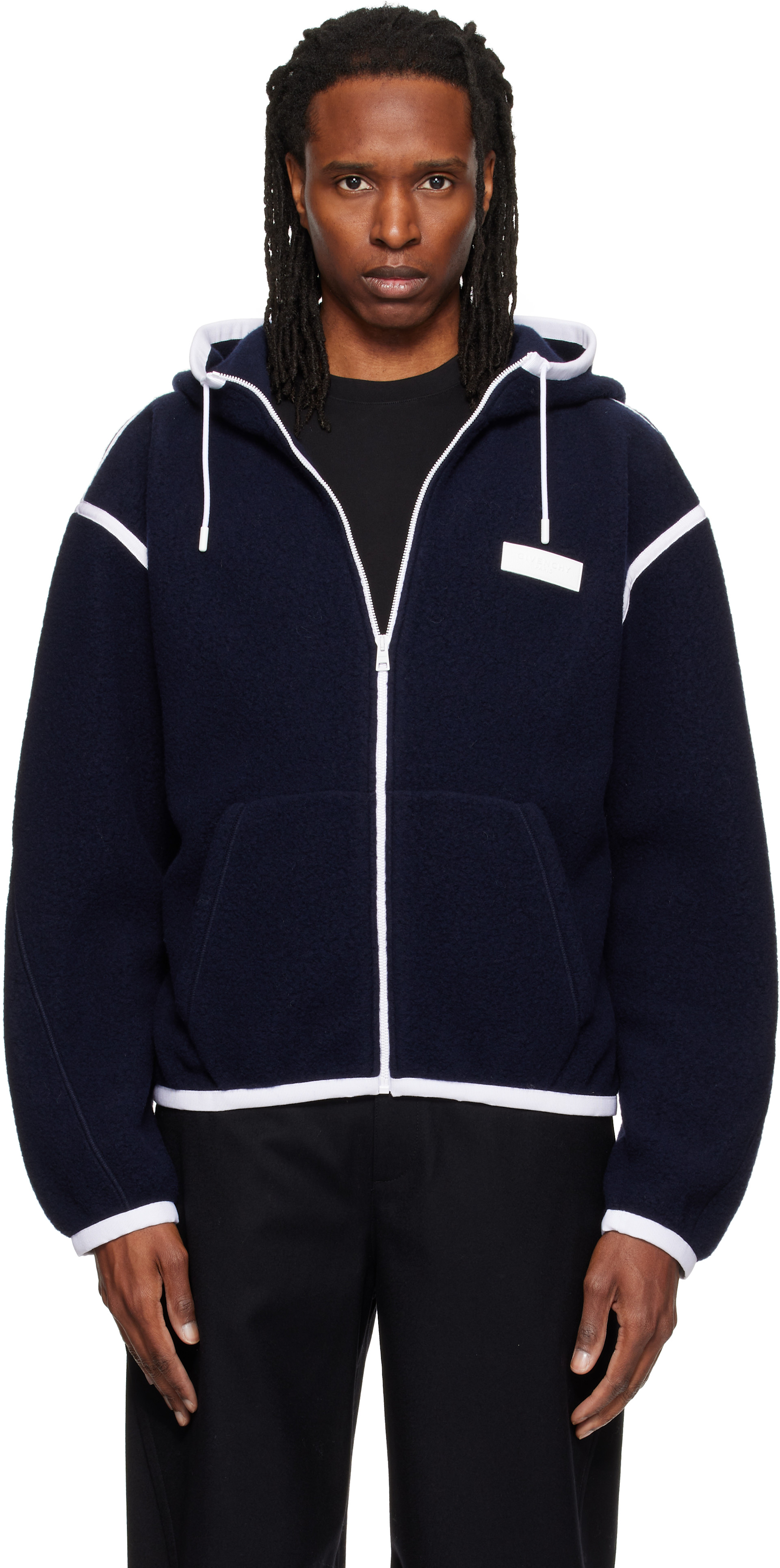 Givenchy - ネイビー Fleece Gros Grain Detail ジャケット